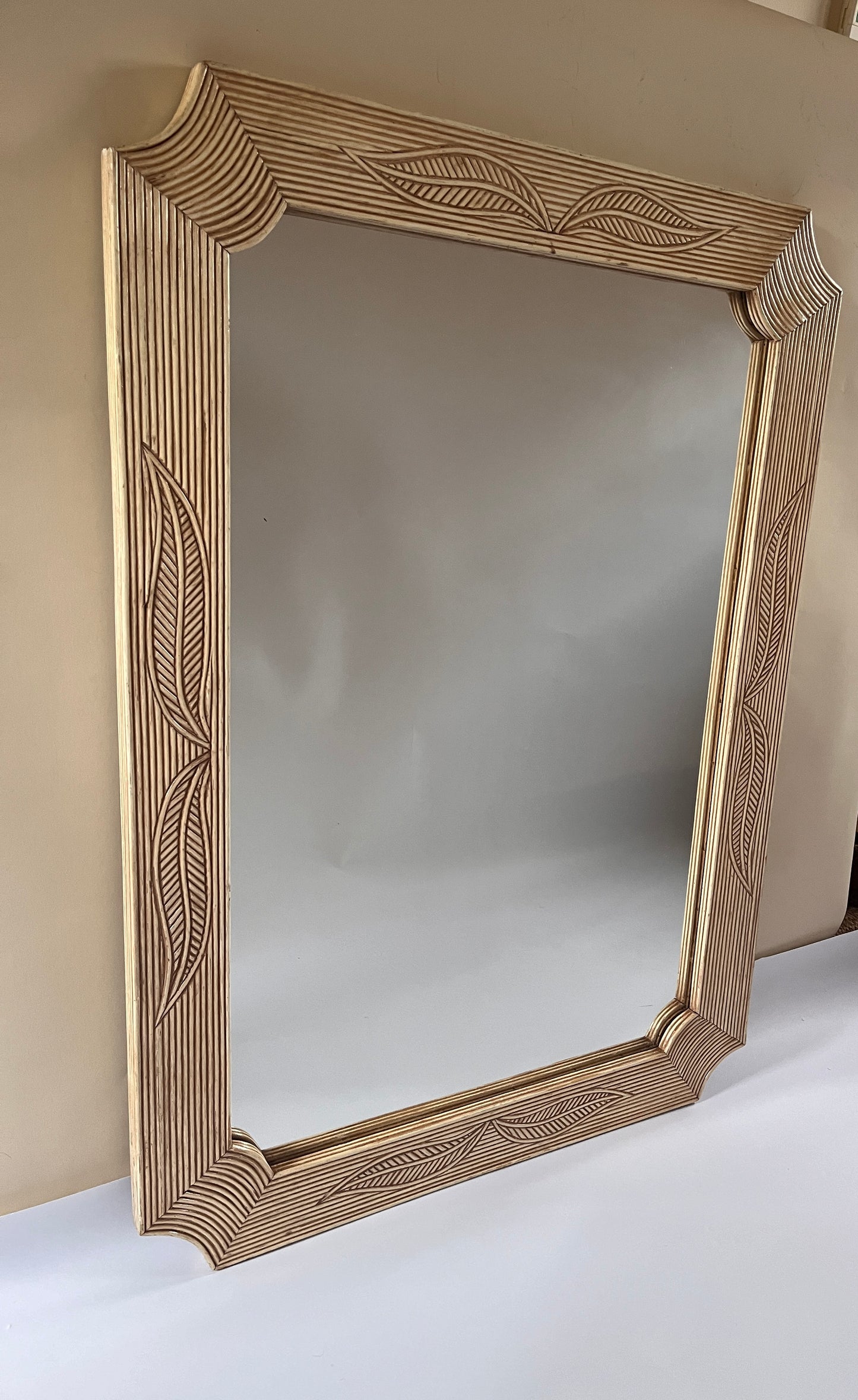 large pencil reed vintage bamboo mirror