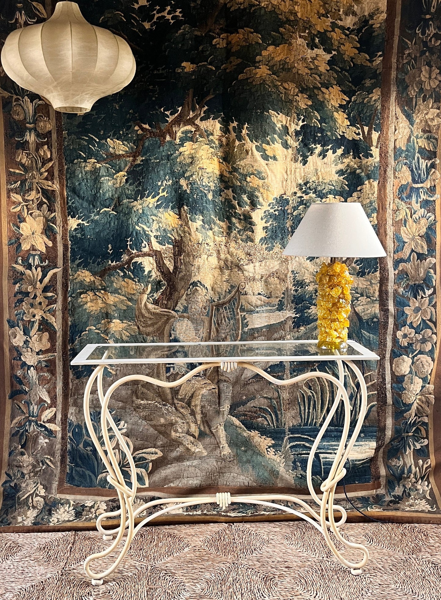 Bespoke French Wrought Iron Console Table with Glass Top