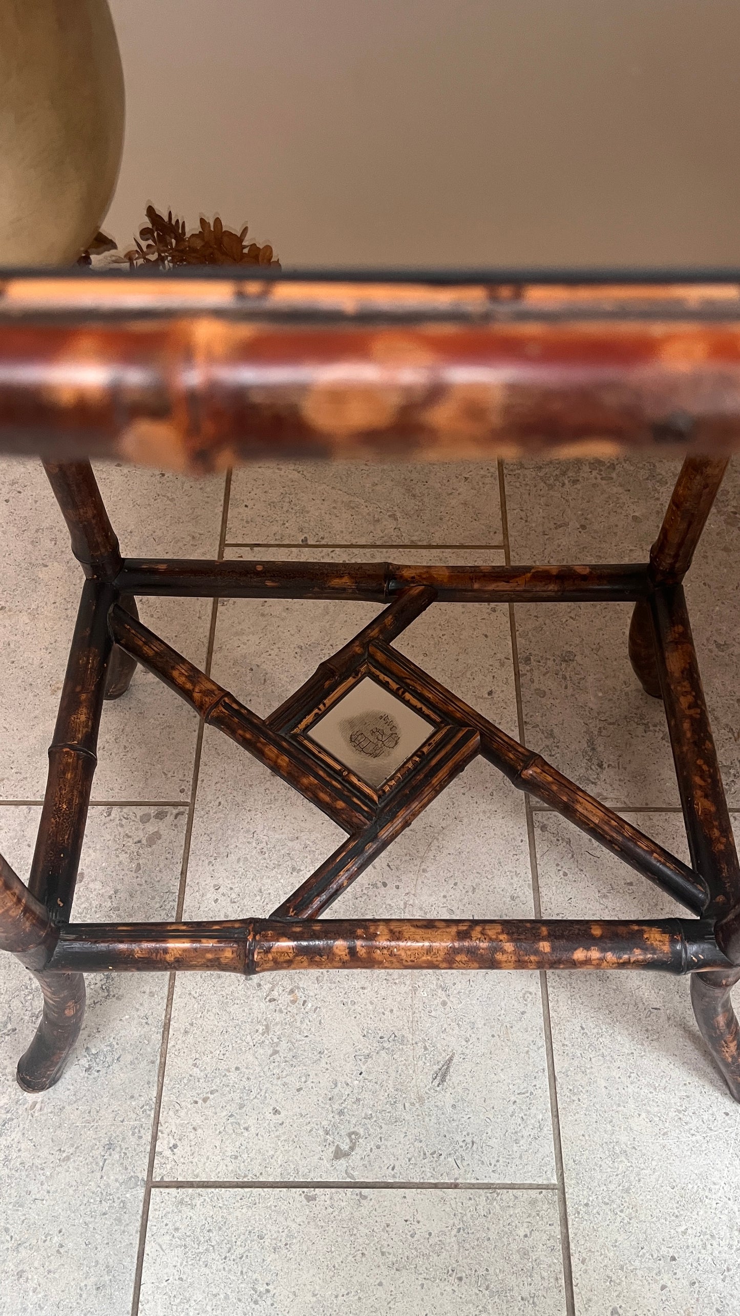 Tortoiseshell Bamboo Two-Tier Side Table with Glass Top C.1900