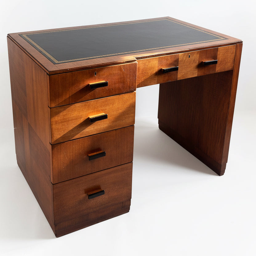 Art Deco Walnut Desk with Tooled Leather Top England c. 1930