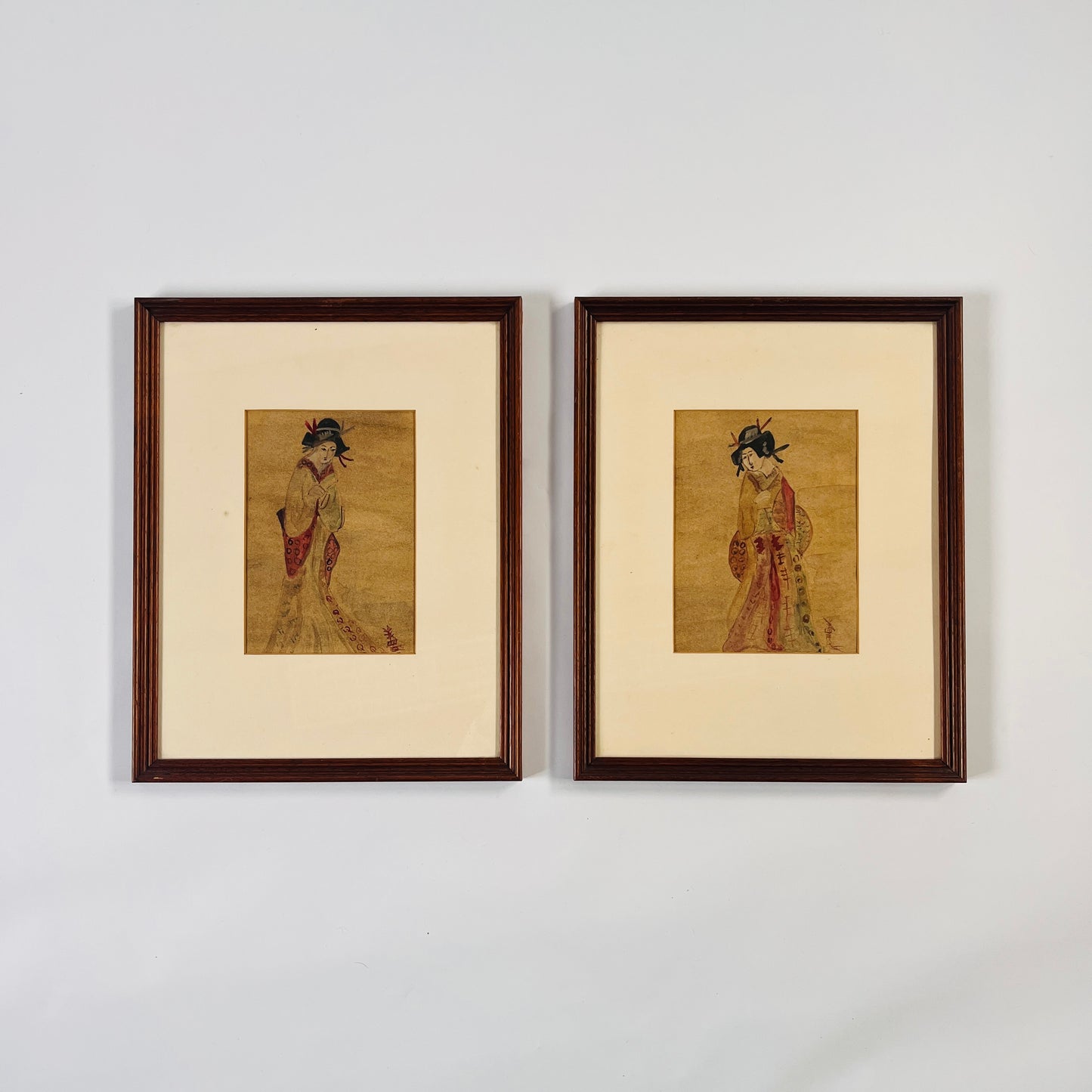 Pair Mid-century Japanese Watercolours