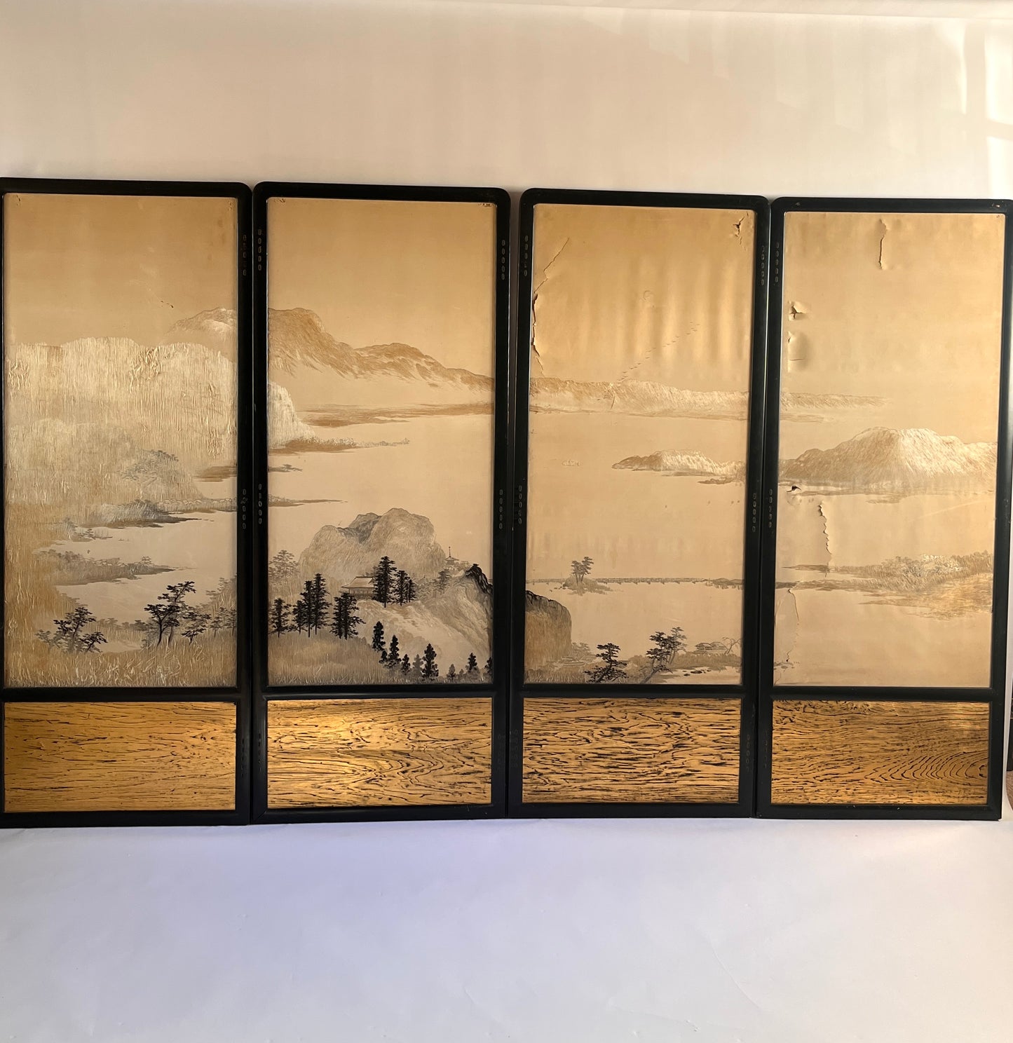 Set of Four Japanese Embroidered Silk Panels (1850-1880)