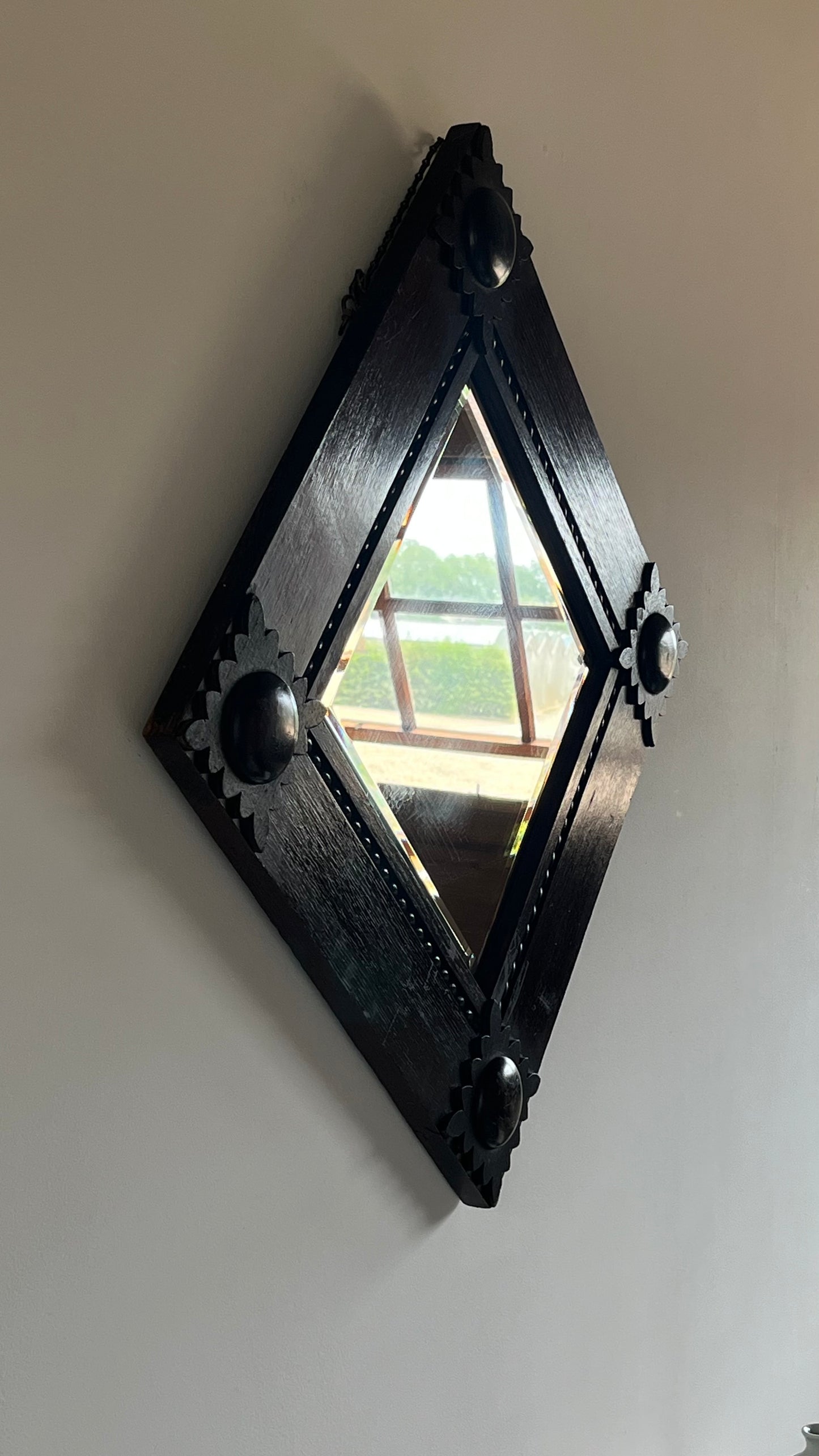 Arts and Crafts Carved Oak Mirror, Early 20th Century