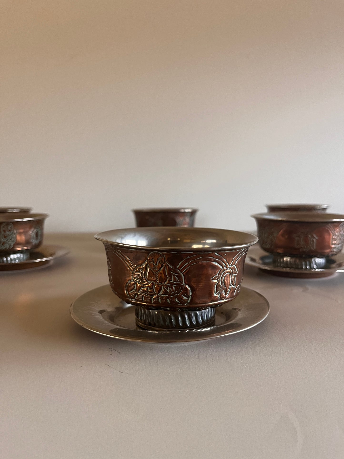 Set of 6 Vintage Tibetan Tea Bowls