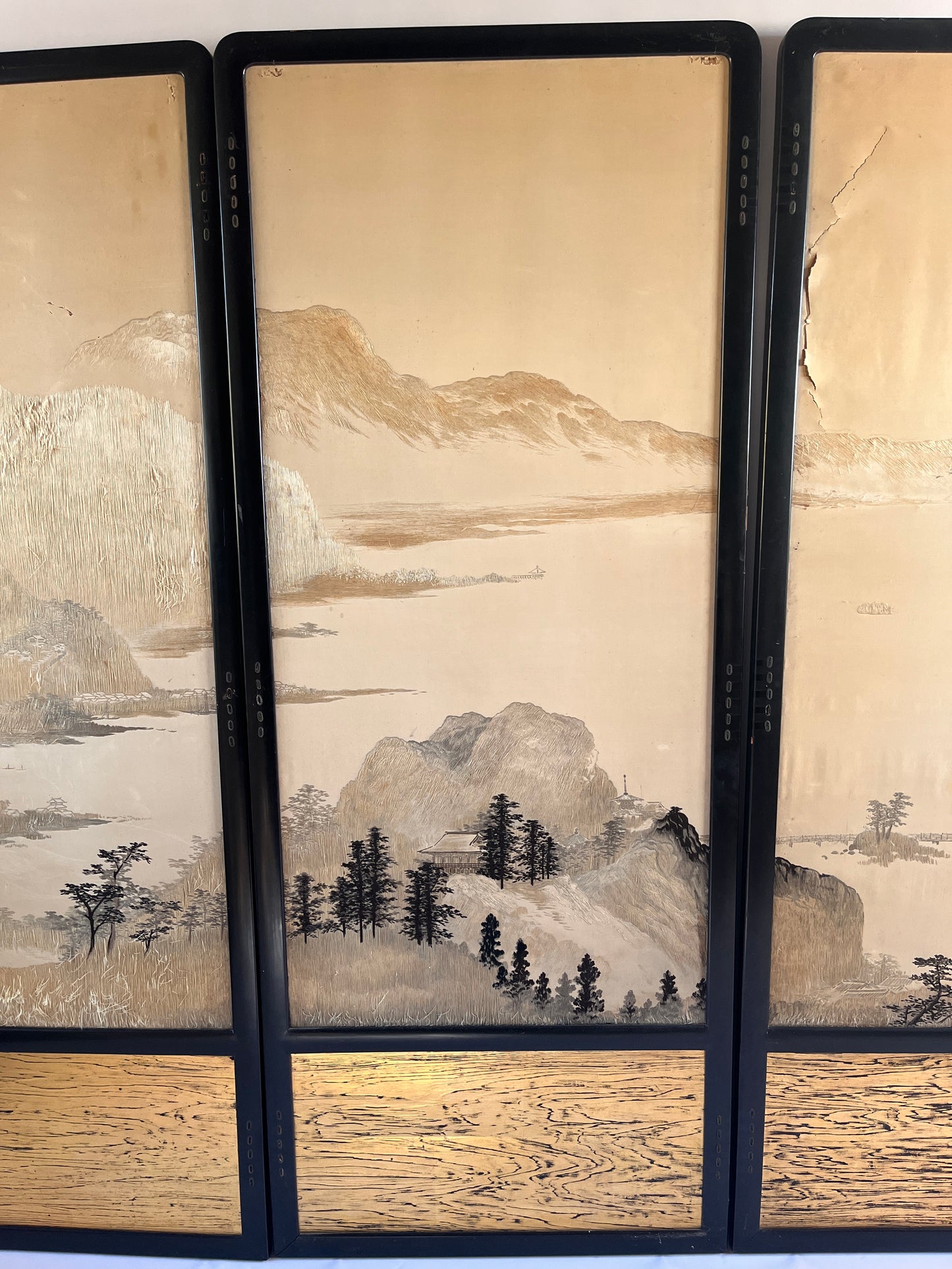 Set of Four Japanese Embroidered Silk Panels (1850-1880)