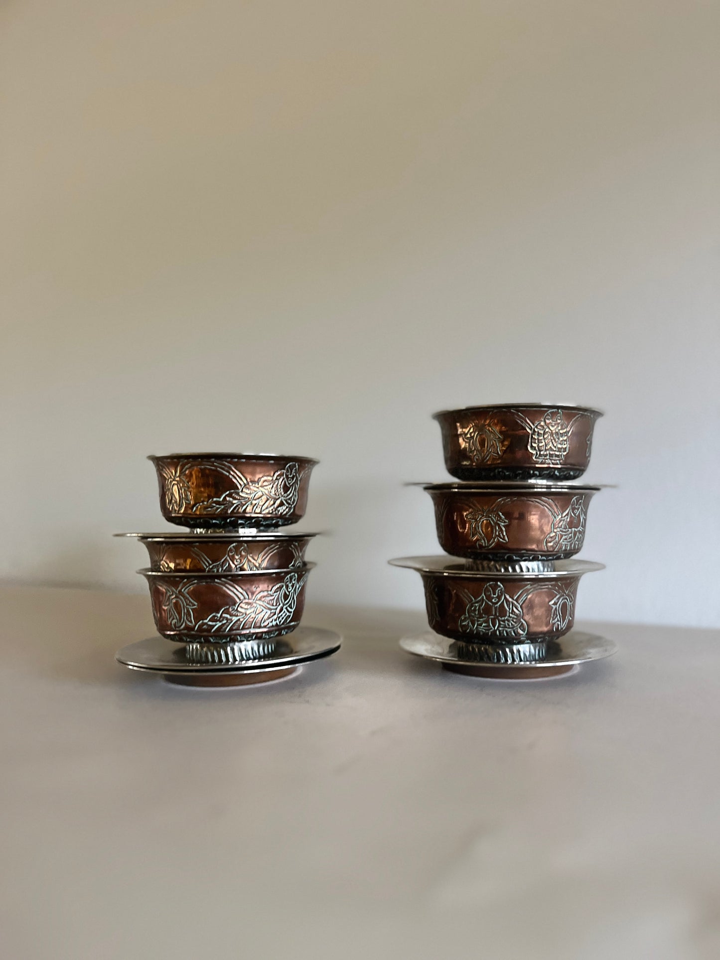 Set of 6 Vintage Tibetan Tea Bowls