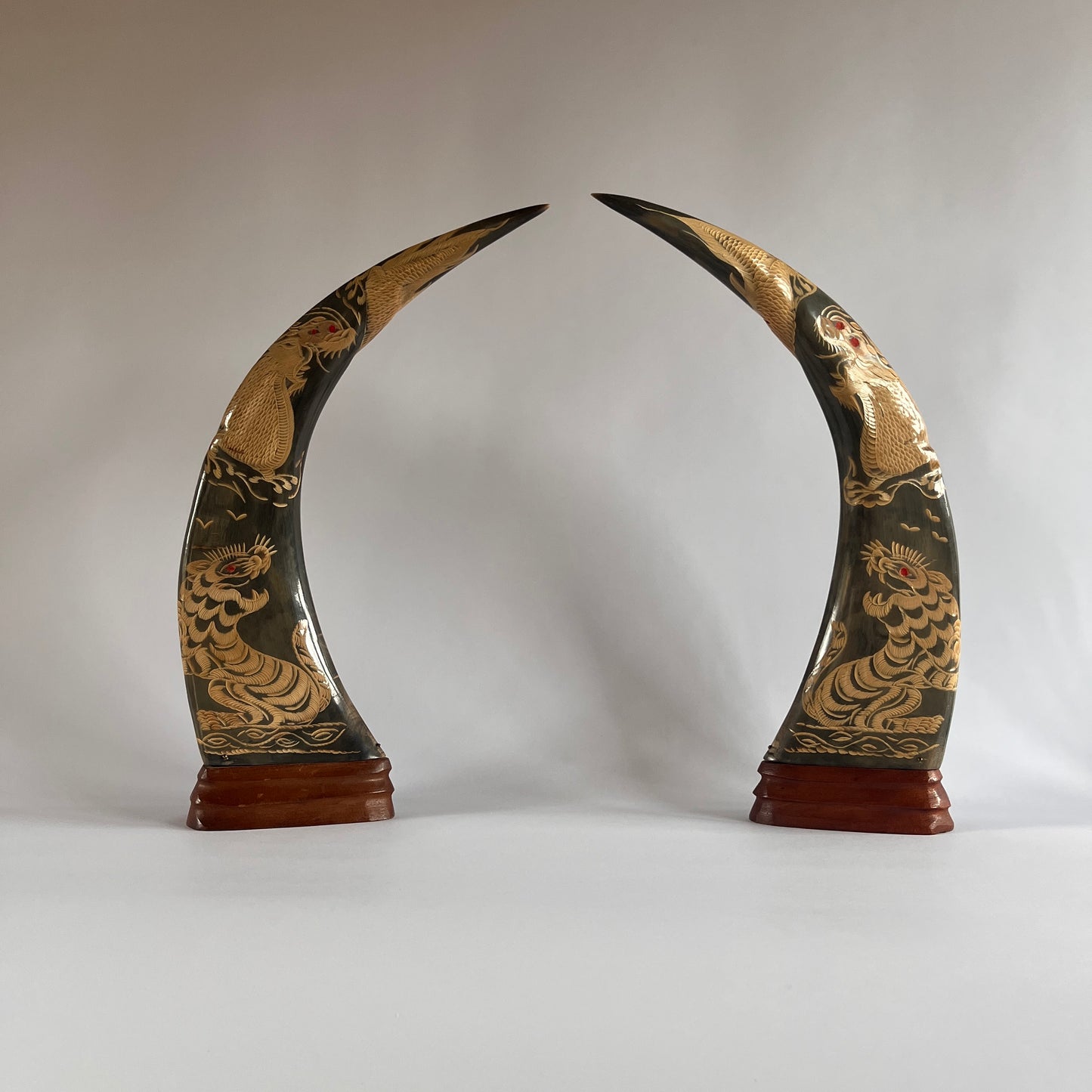 Pair of Carved Decorative Horns