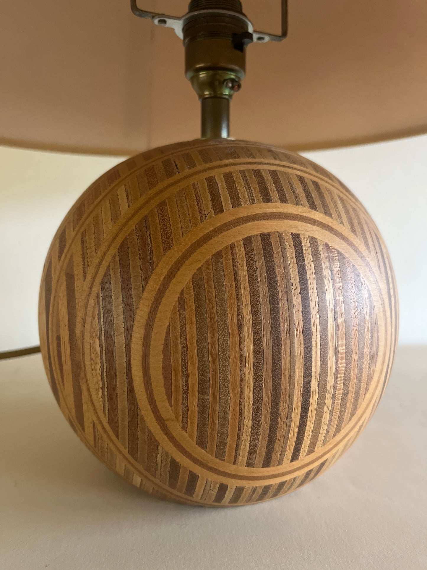 Vintage Turned Wood Lamp With Boucle Shade