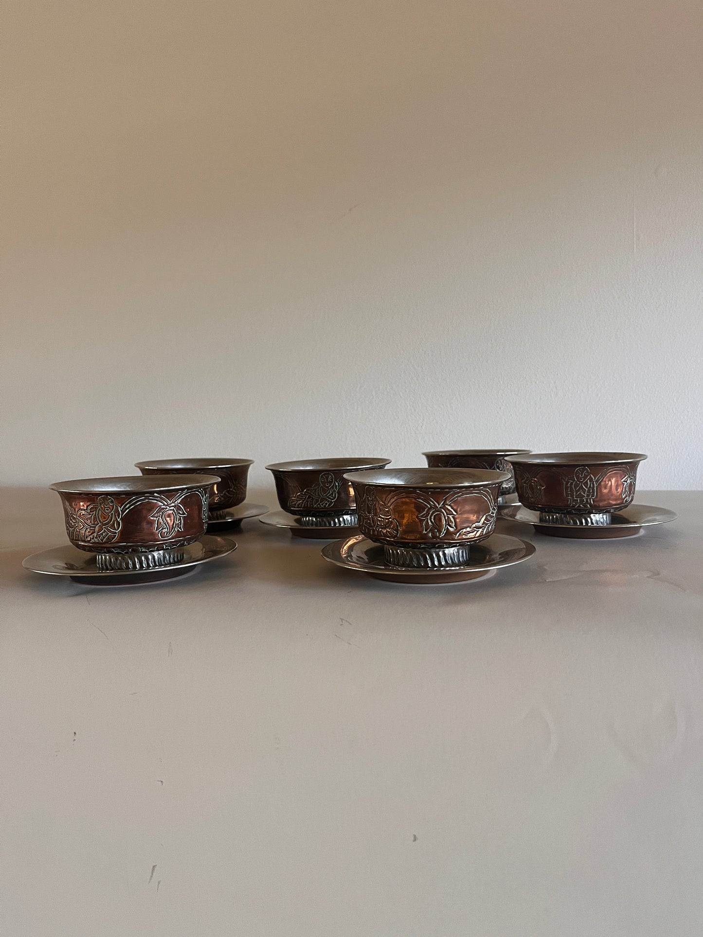Set of 6 Vintage Tibetan Tea Bowls