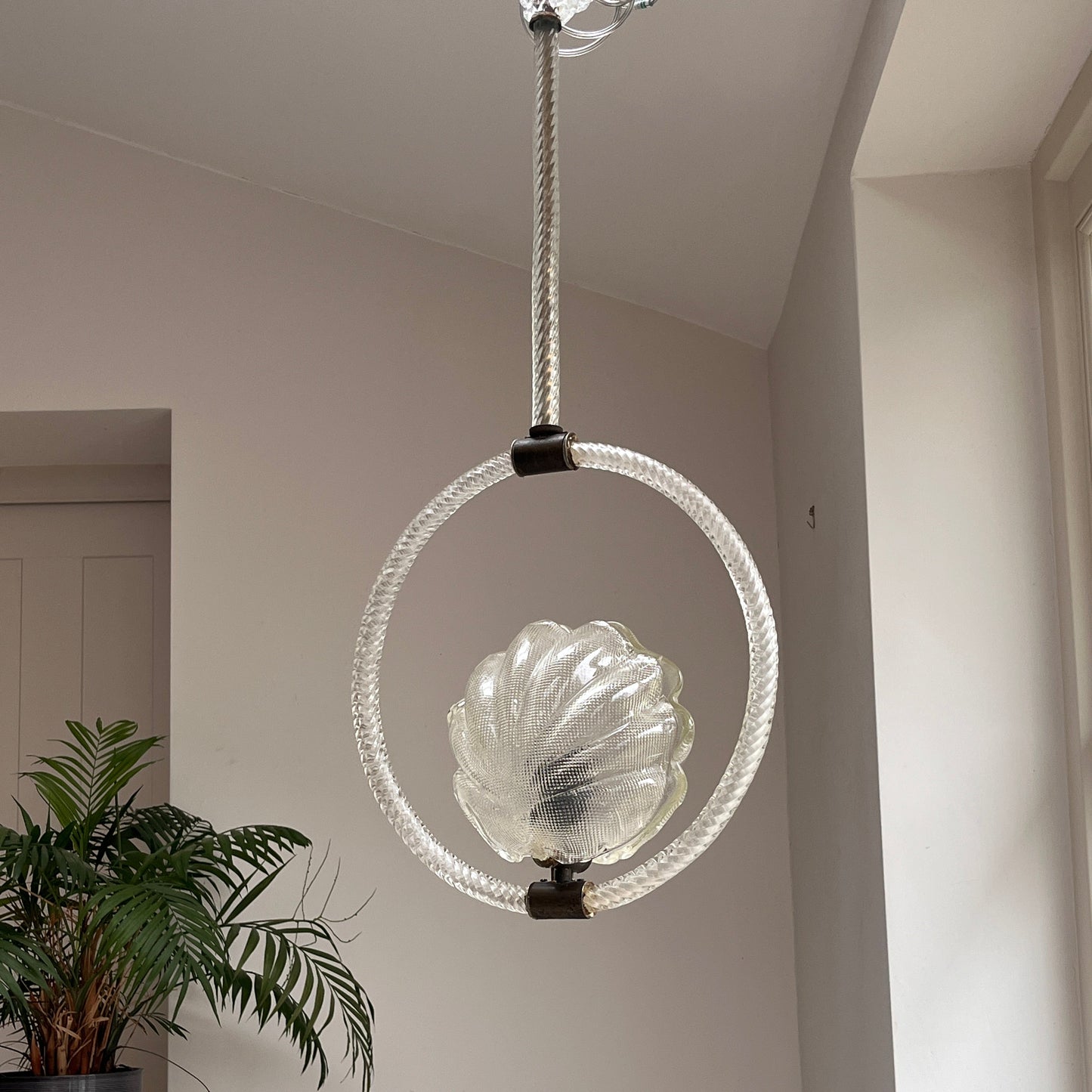 Murano Shell Pendant Light, Attributed to Barovier & Toso