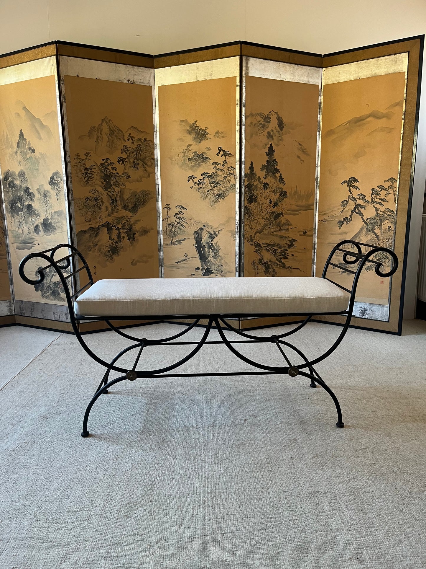 French Wrought Iron Curule Bench