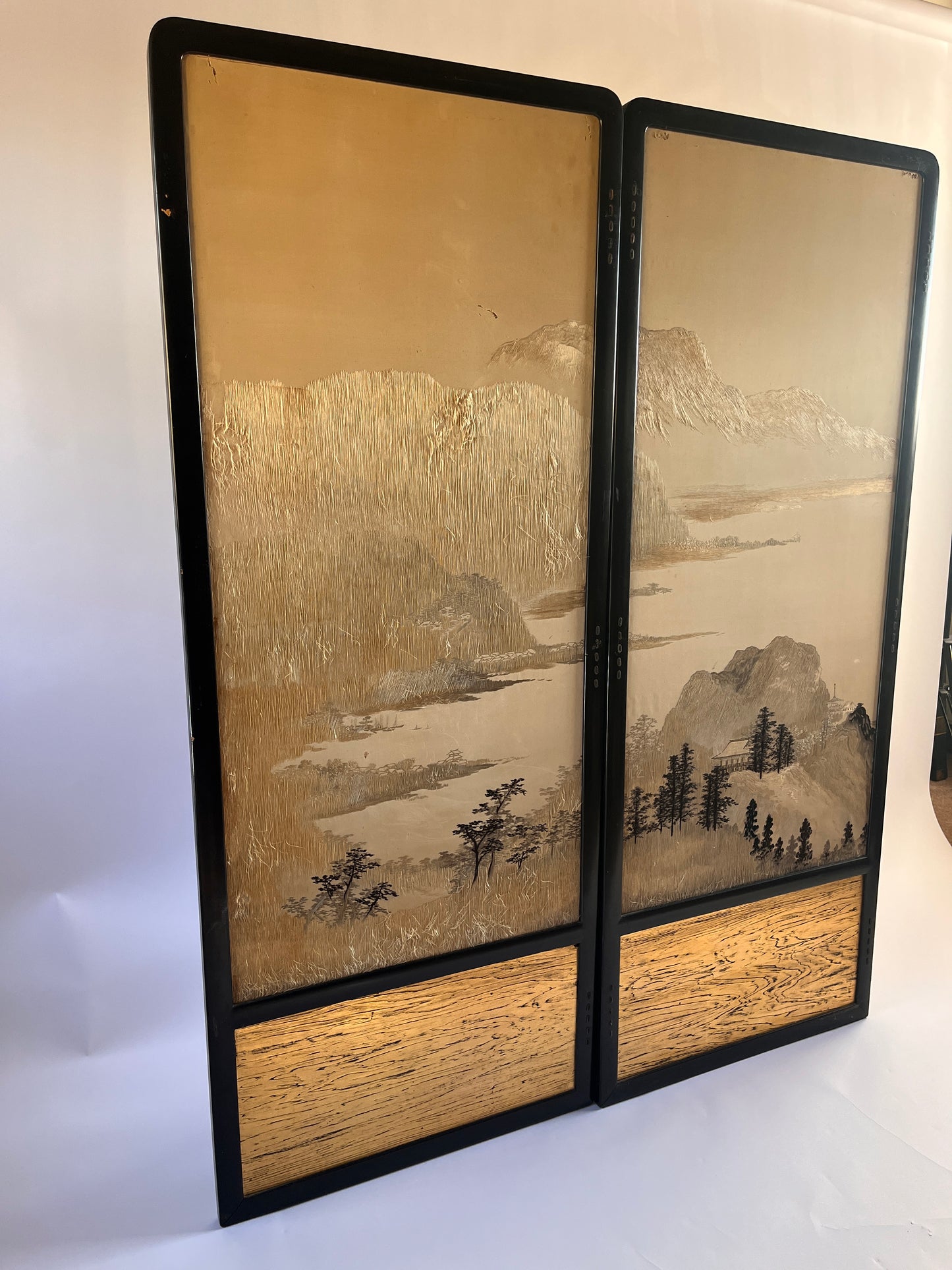 Set of Four Japanese Embroidered Silk Panels (1850-1880)