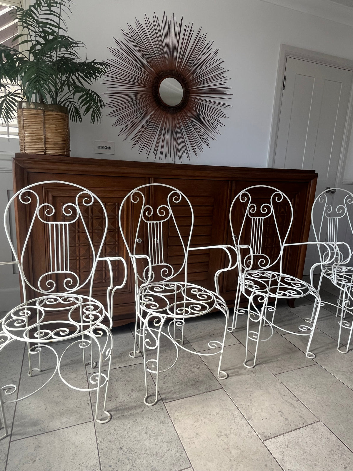 Four Mid-Century Italian Wrought Iron Garden Chairs