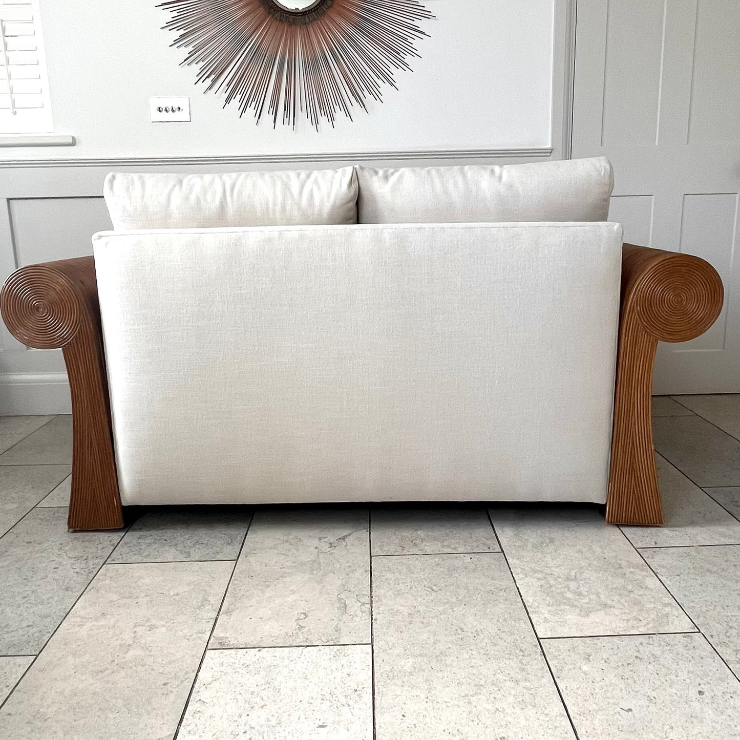 Pencil Reed Rattan Sofa in the Manner of Gabriella Crespi, c.1970