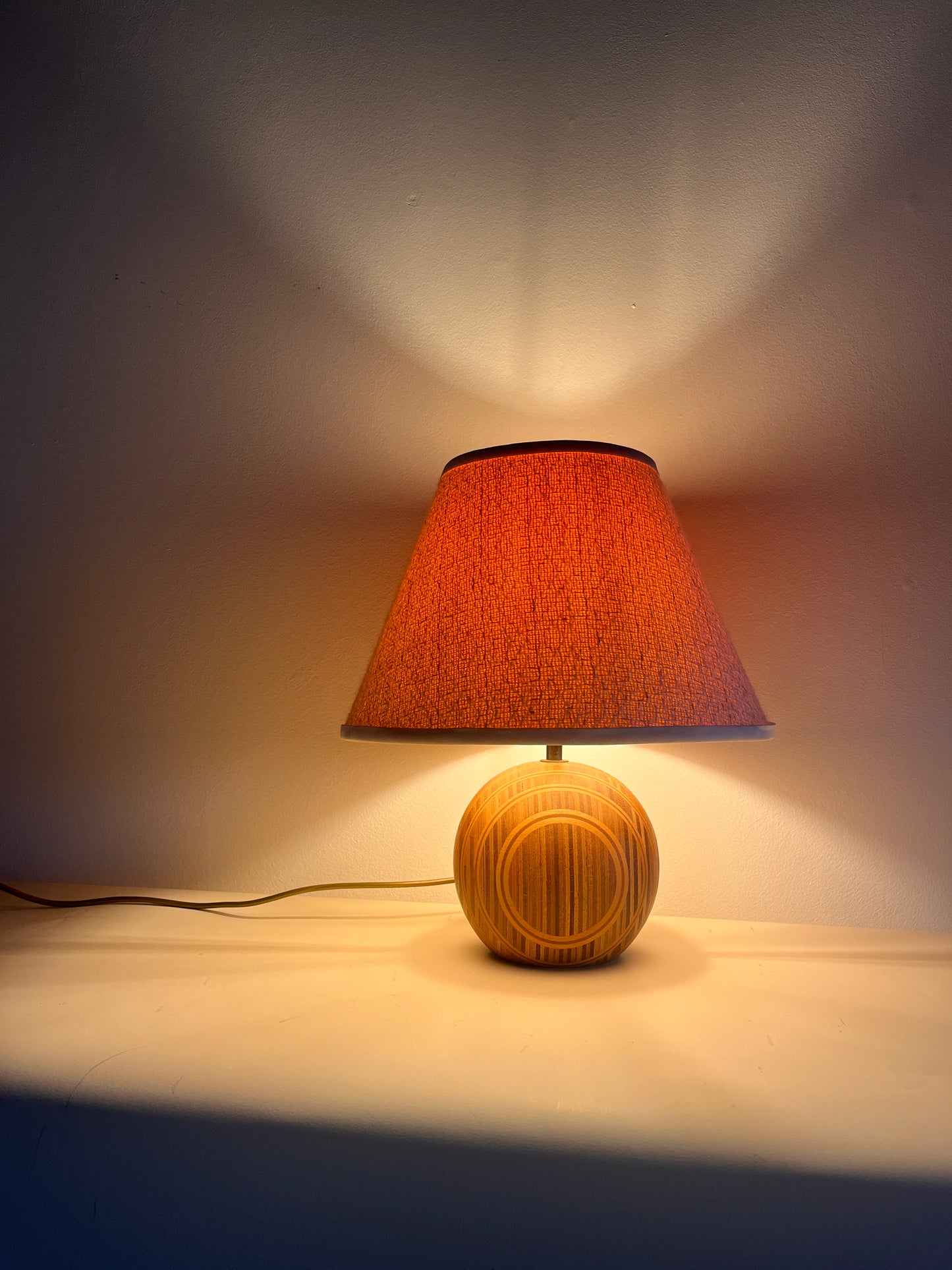 Vintage Turned Wood Lamp With Boucle Shade
