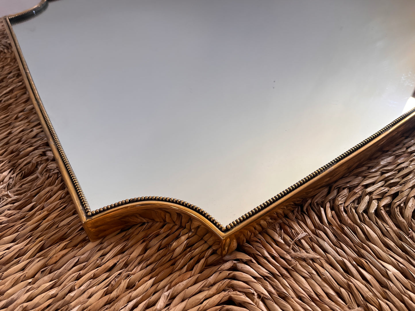 Large Mid-Century Italian Brass Shield Mirror.
