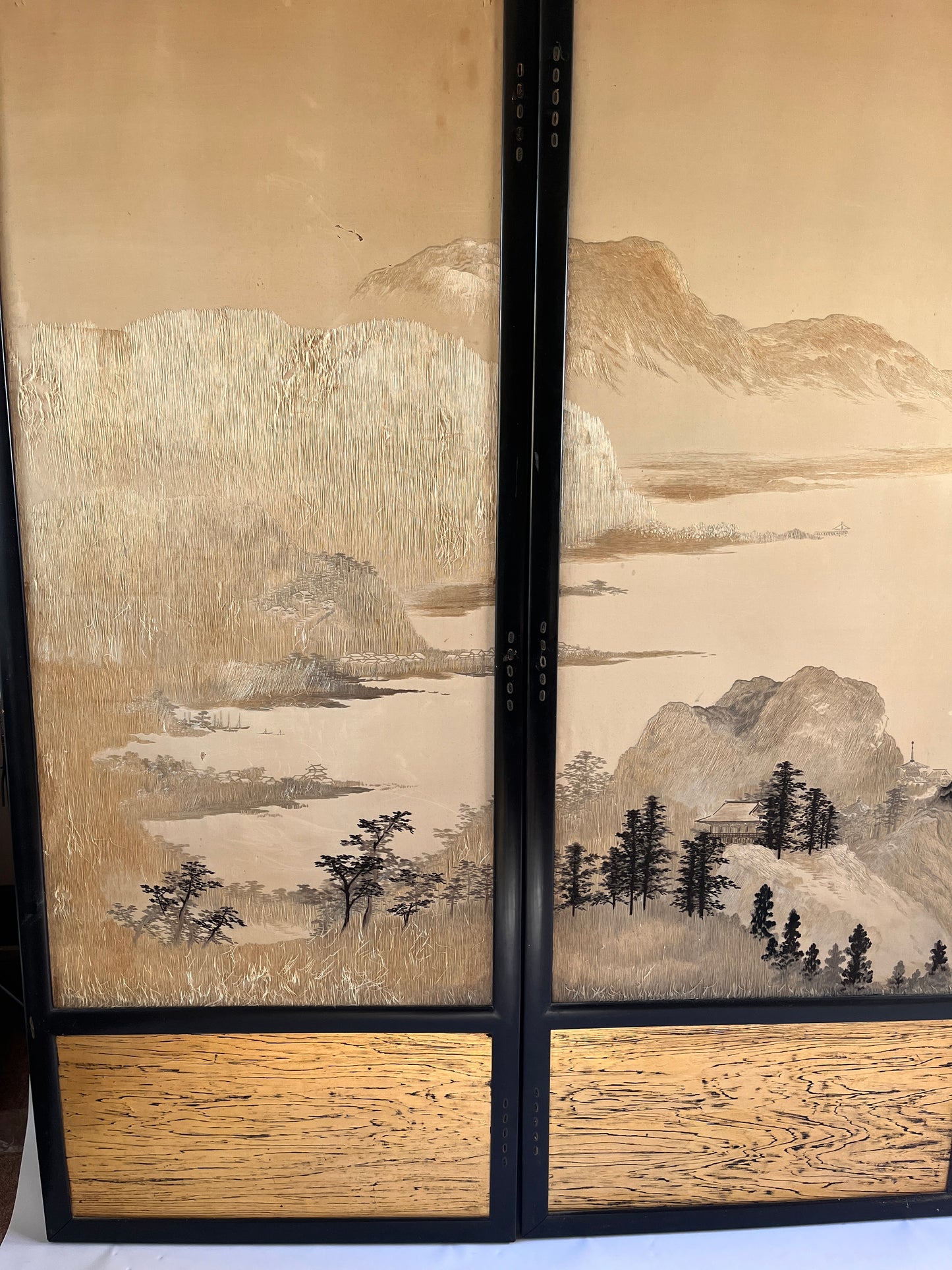 Set of Four Japanese Embroidered Silk Panels (1850-1880)