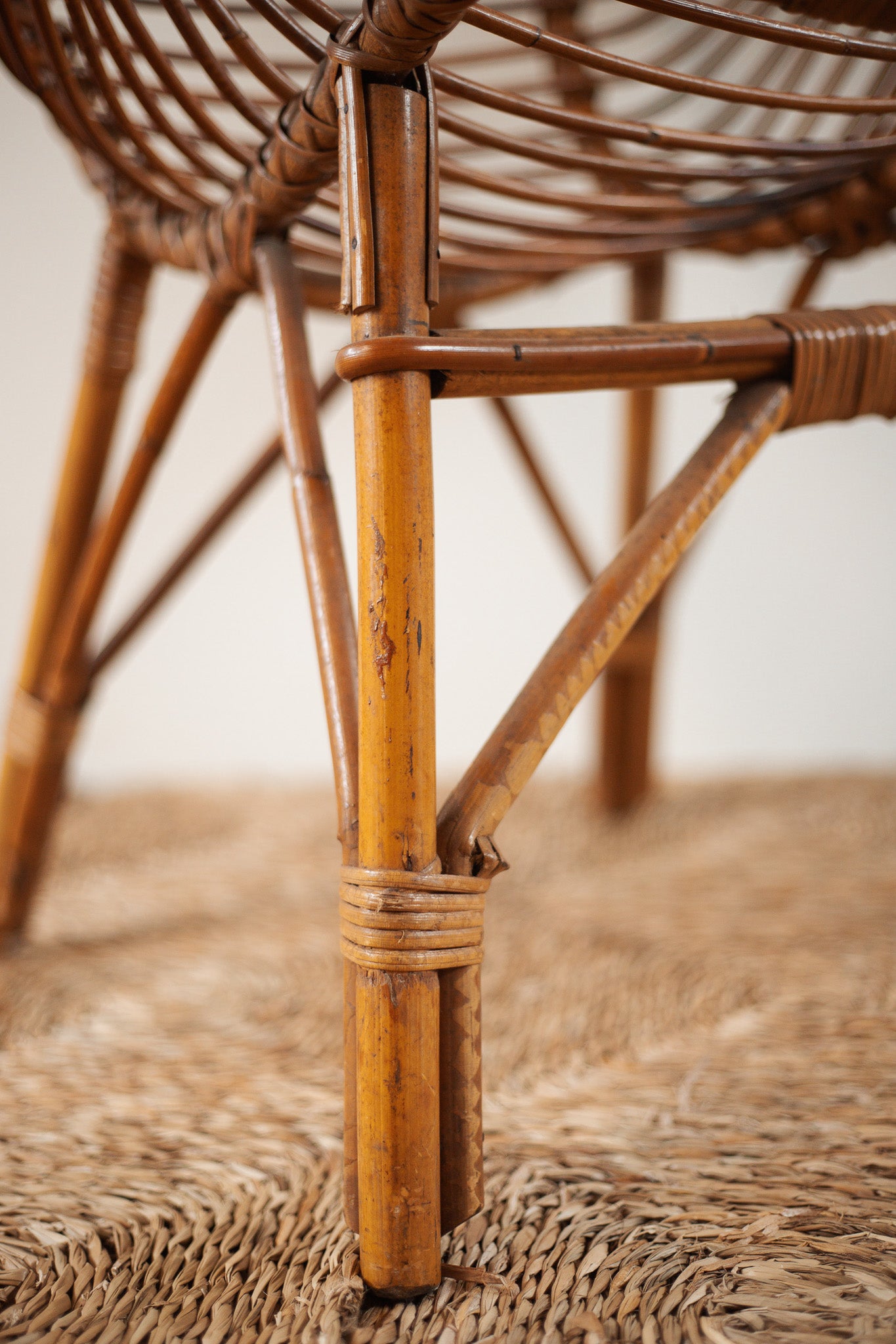 brown bamboo table on a neutral background