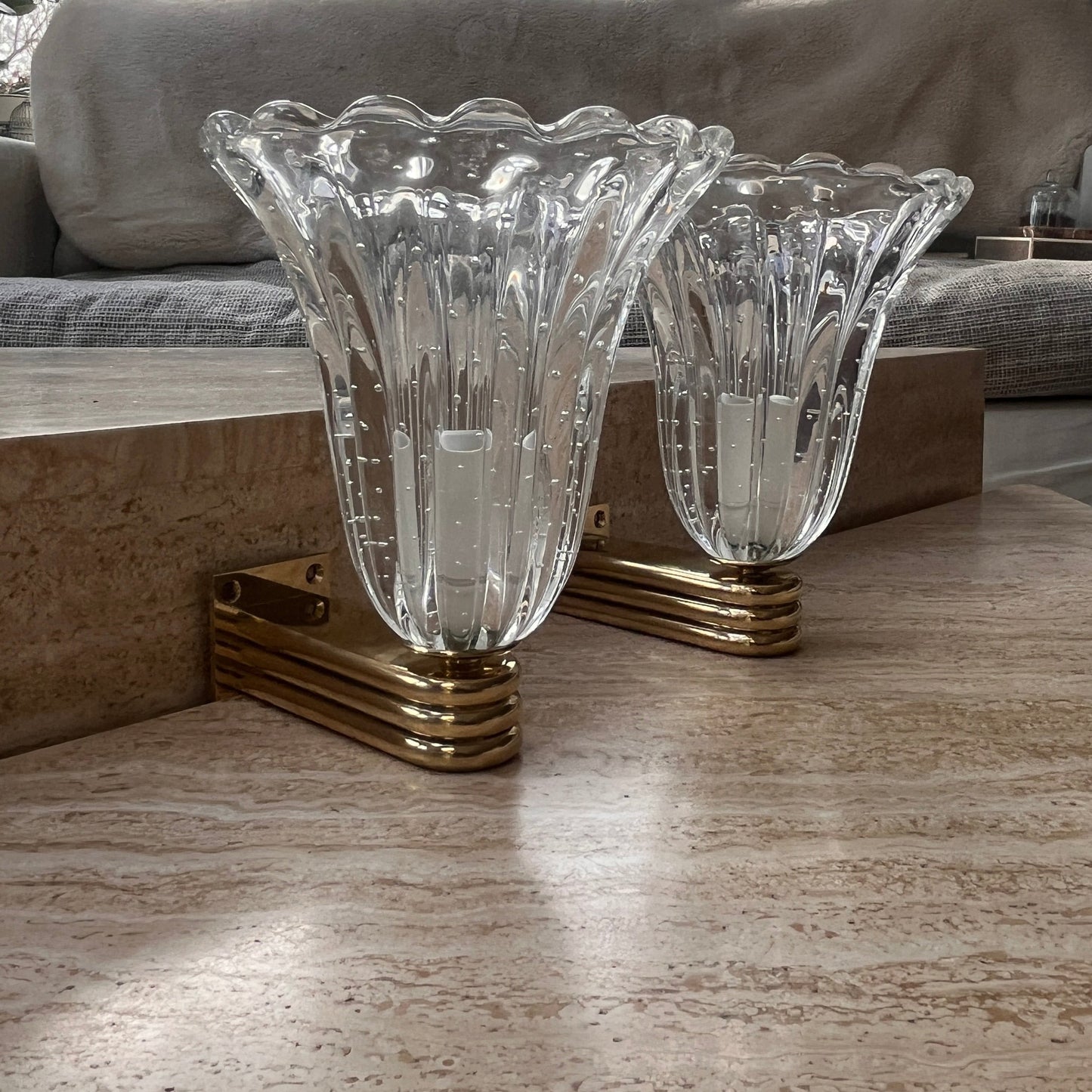 Pair of Murano Bubble Glass Wall Lights, Attr. Barovier & Toso, Italy c.1960