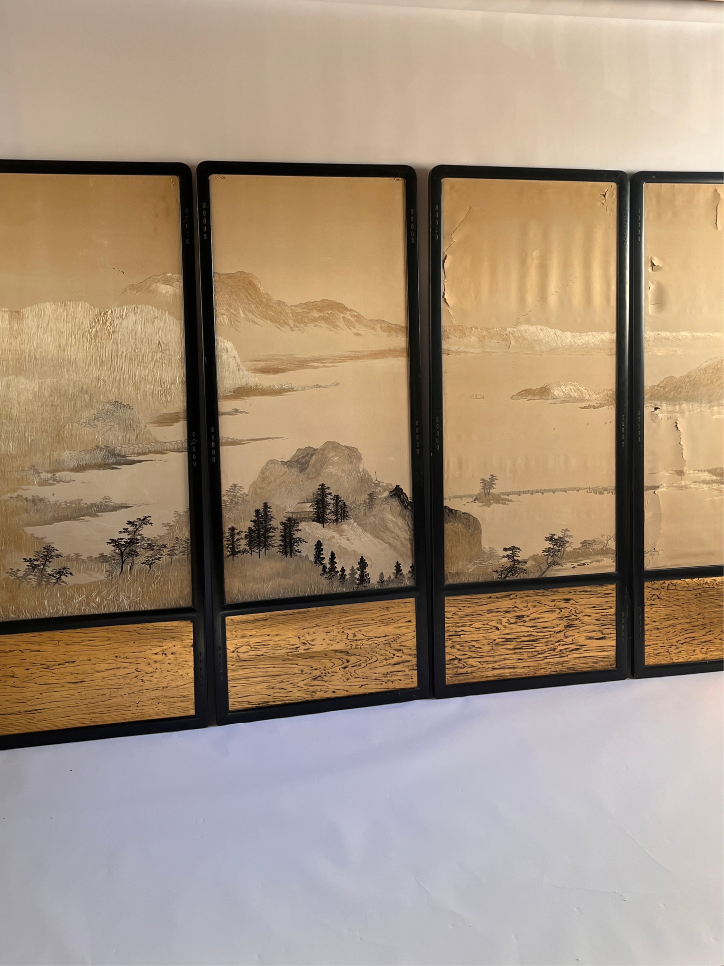 Set of Four Japanese Embroidered Silk Panels (1850-1880)