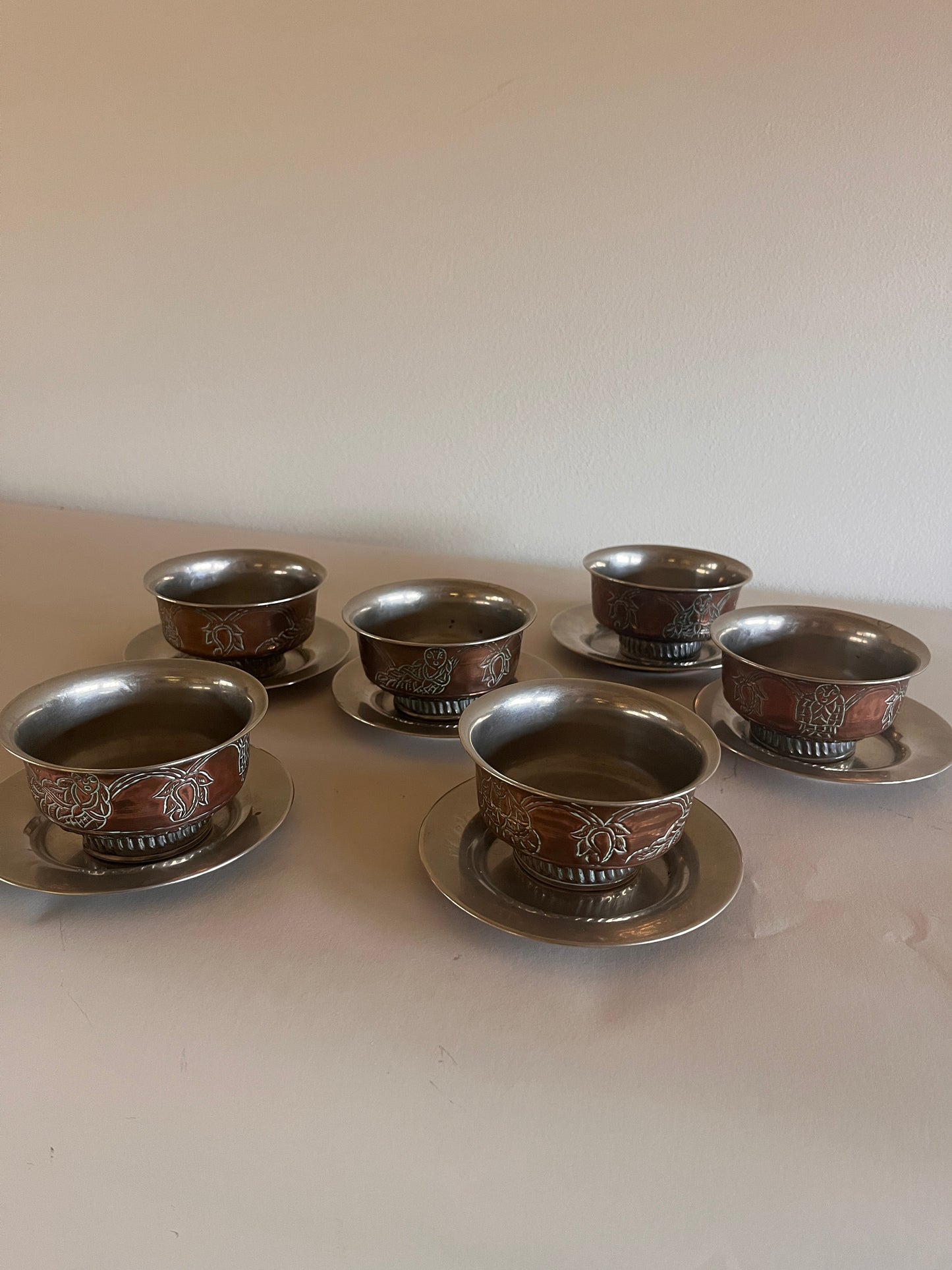 Set of 6 Vintage Tibetan Tea Bowls