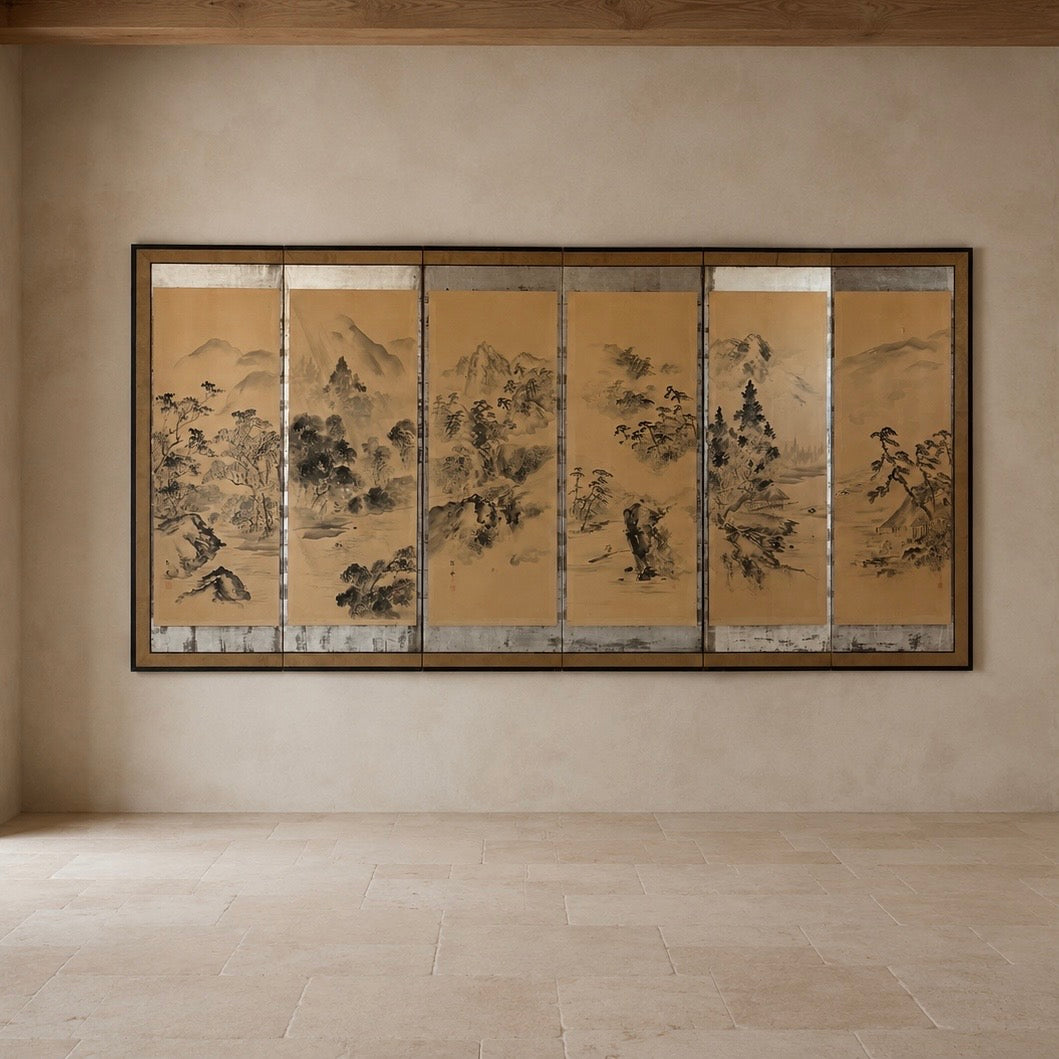 Monumental Japanese Six-Fold Byōbu Screen, Late Edo to Early Meiji Period