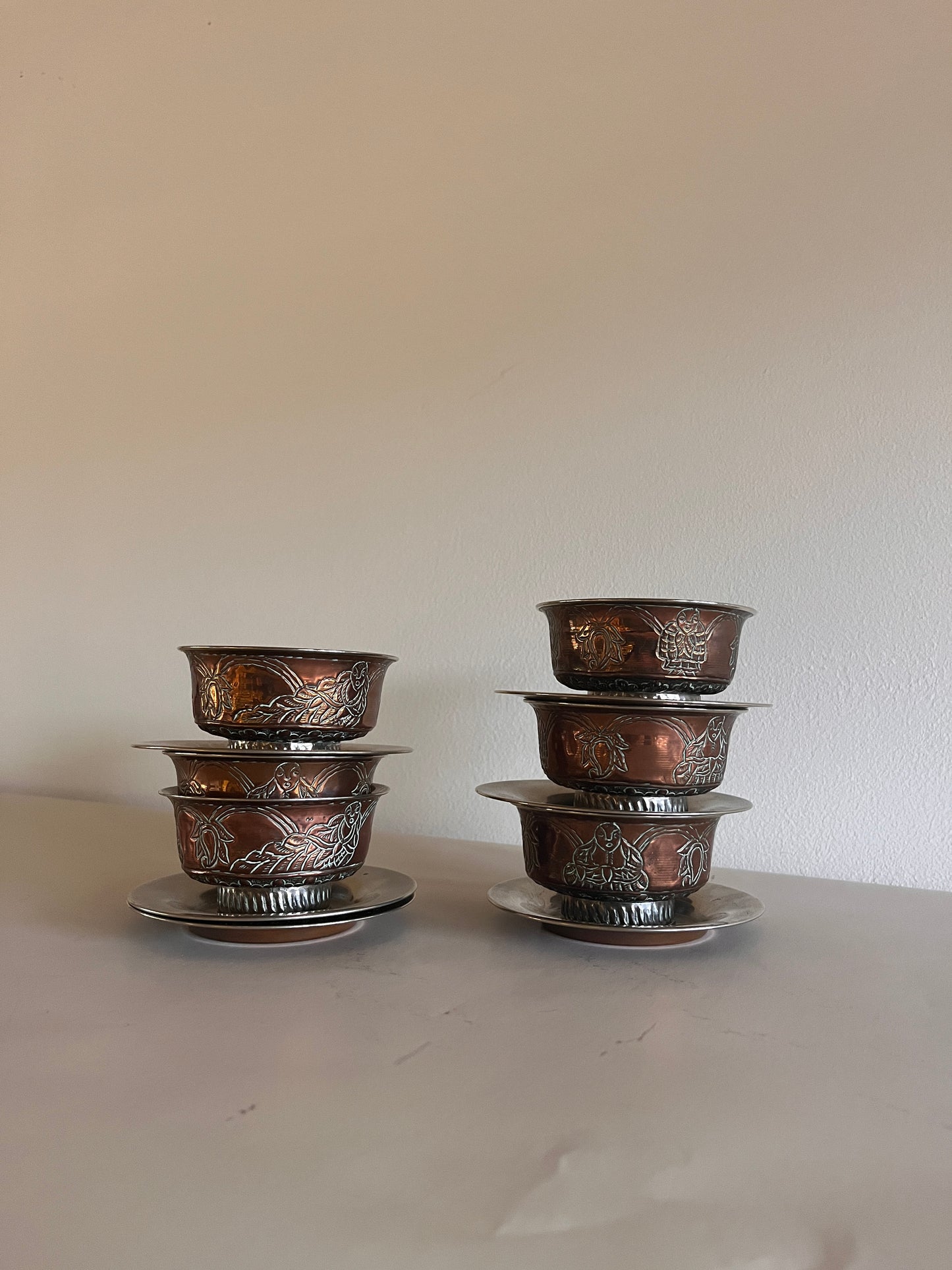 Set of 6 Vintage Tibetan Tea Bowls