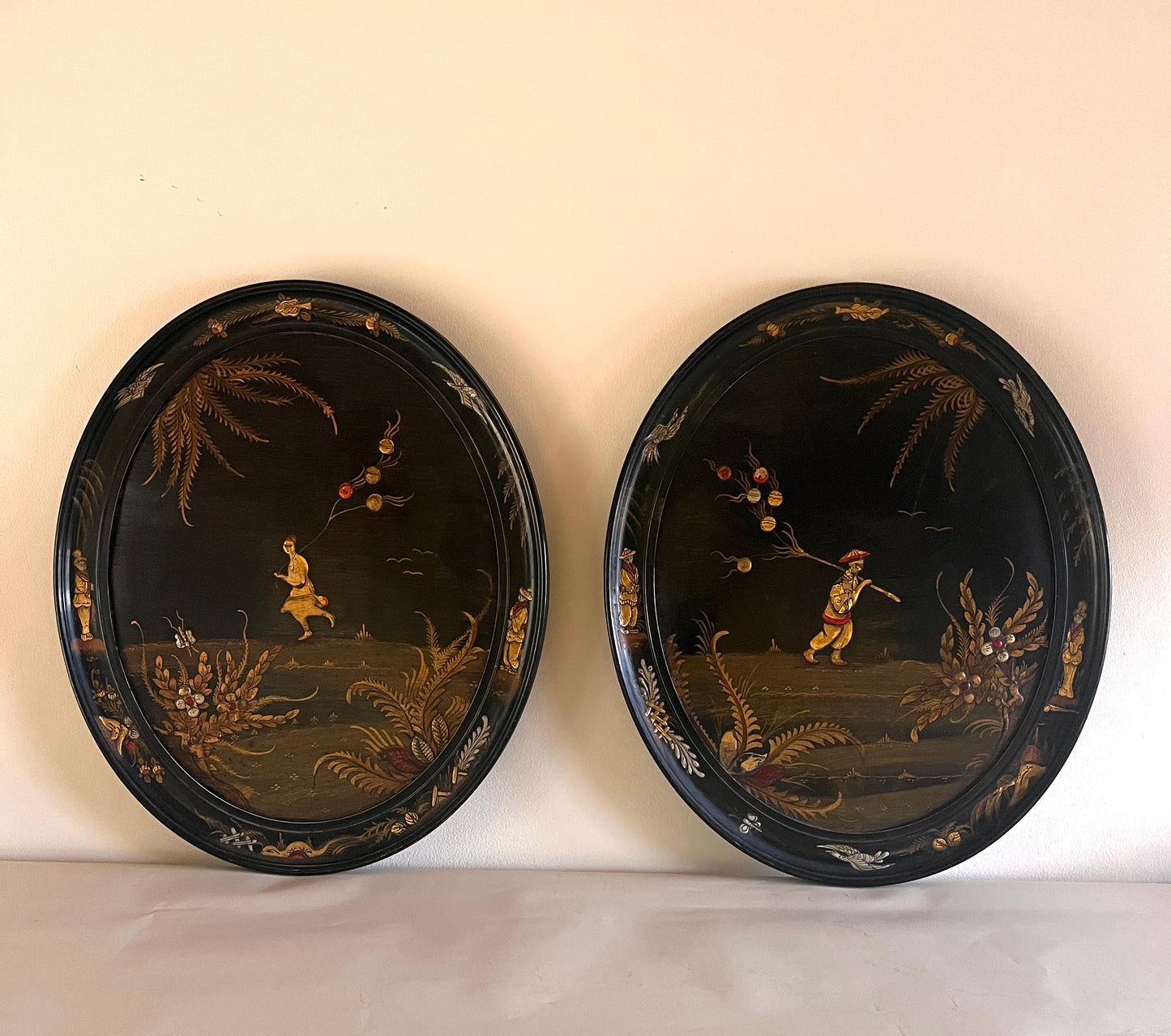 Pair of Chinoiserie Lacquered Panels