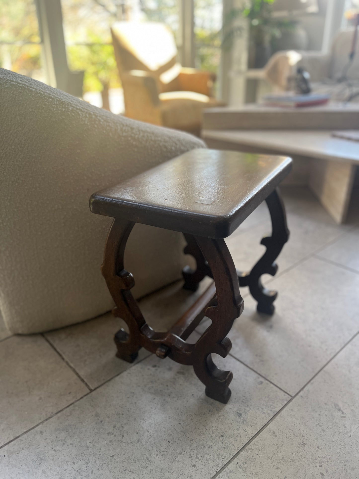 19th Century Spanish Oak Stool | Carved Side Table