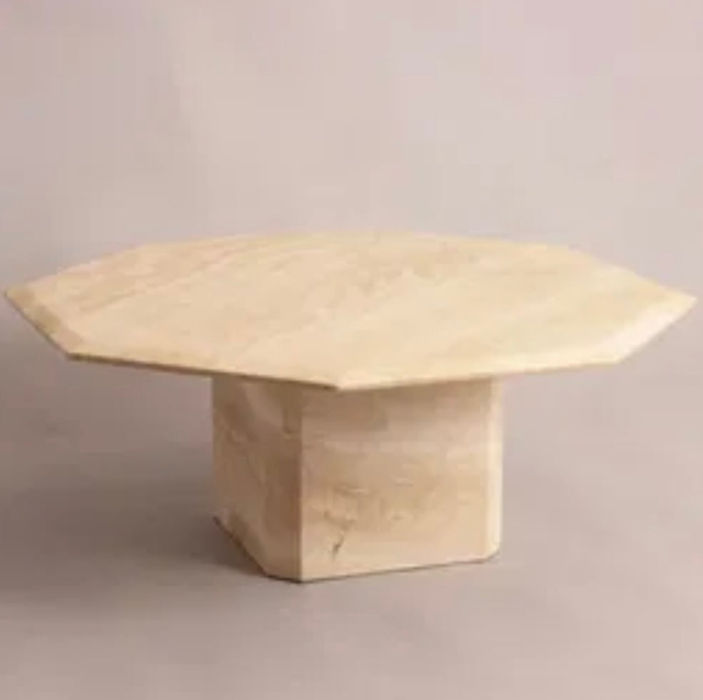 French Hexagonal Travertine Coffee table.