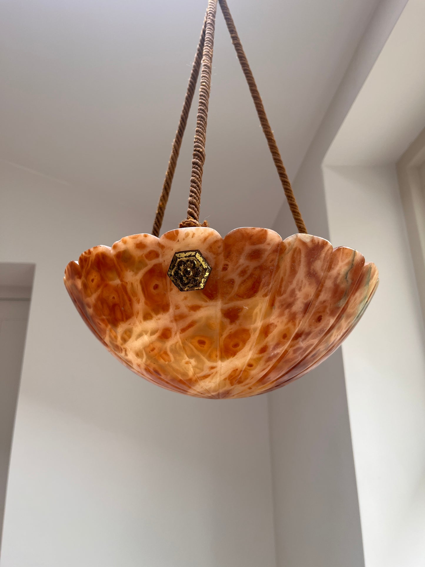 Art Deco Tortoiseshell Alabaster Plafonnier