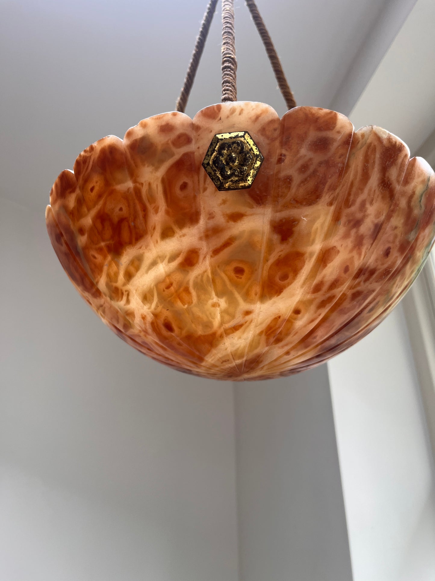 Art Deco Tortoiseshell Alabaster Plafonnier