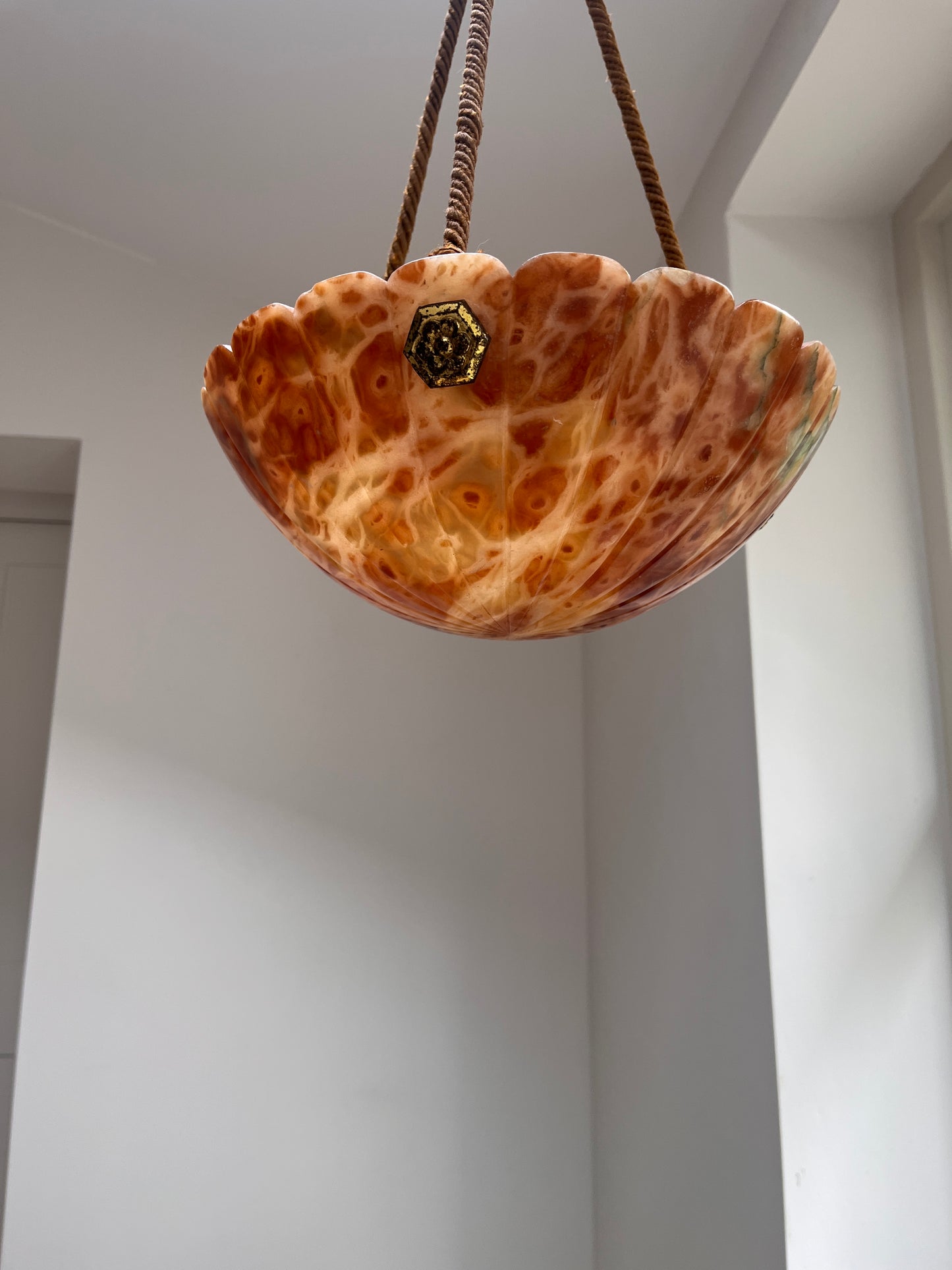 Art Deco Tortoiseshell Alabaster Plafonnier