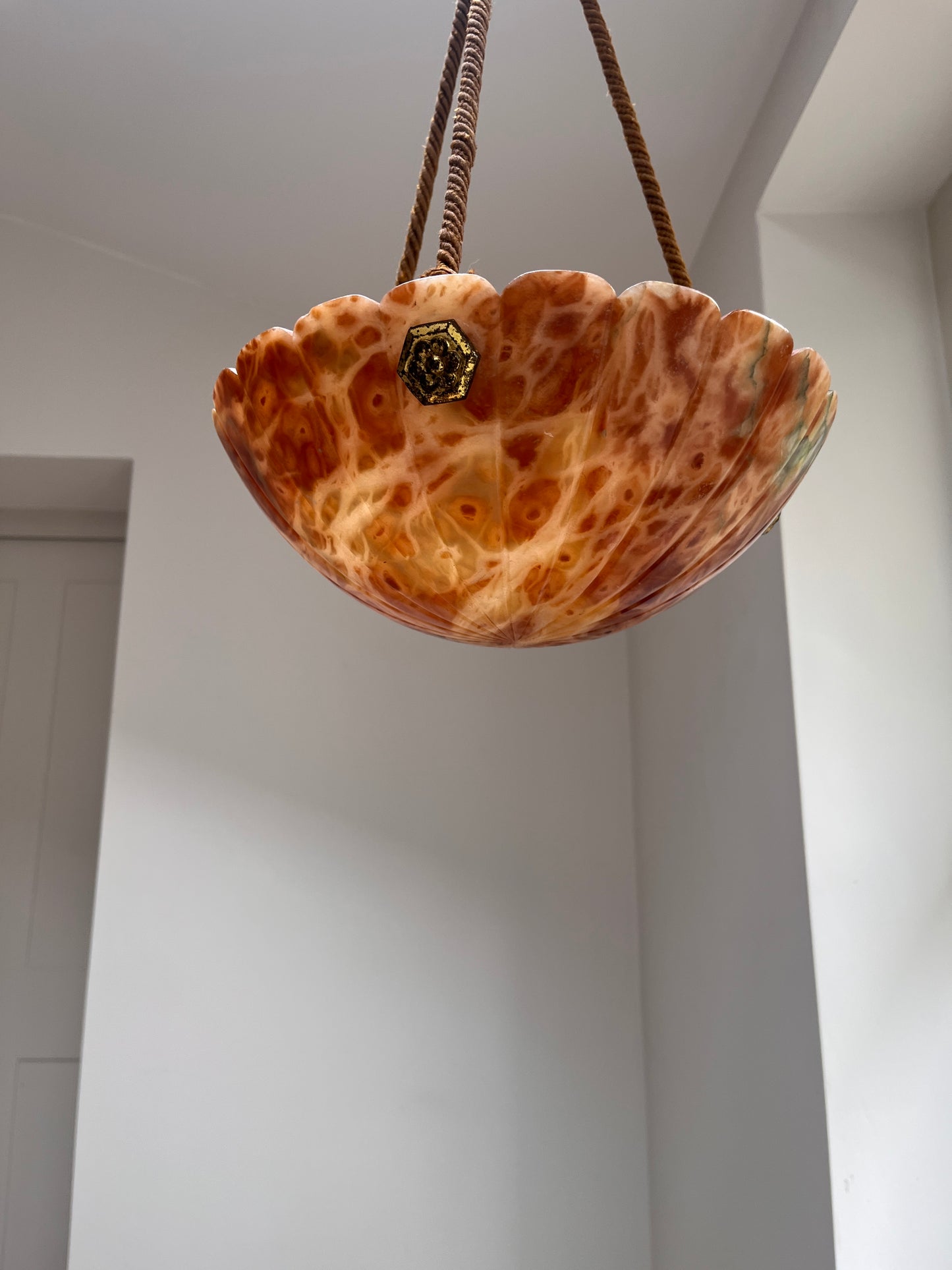 Art Deco Tortoiseshell Alabaster Plafonnier