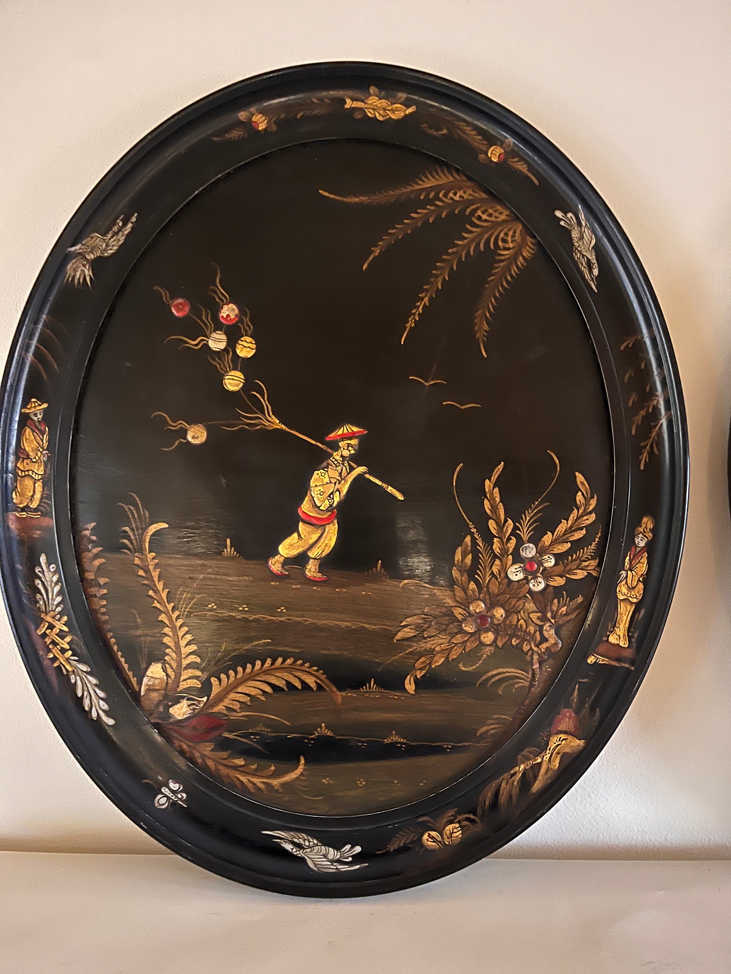pair chinoiserie laquerez anel pictures oval black