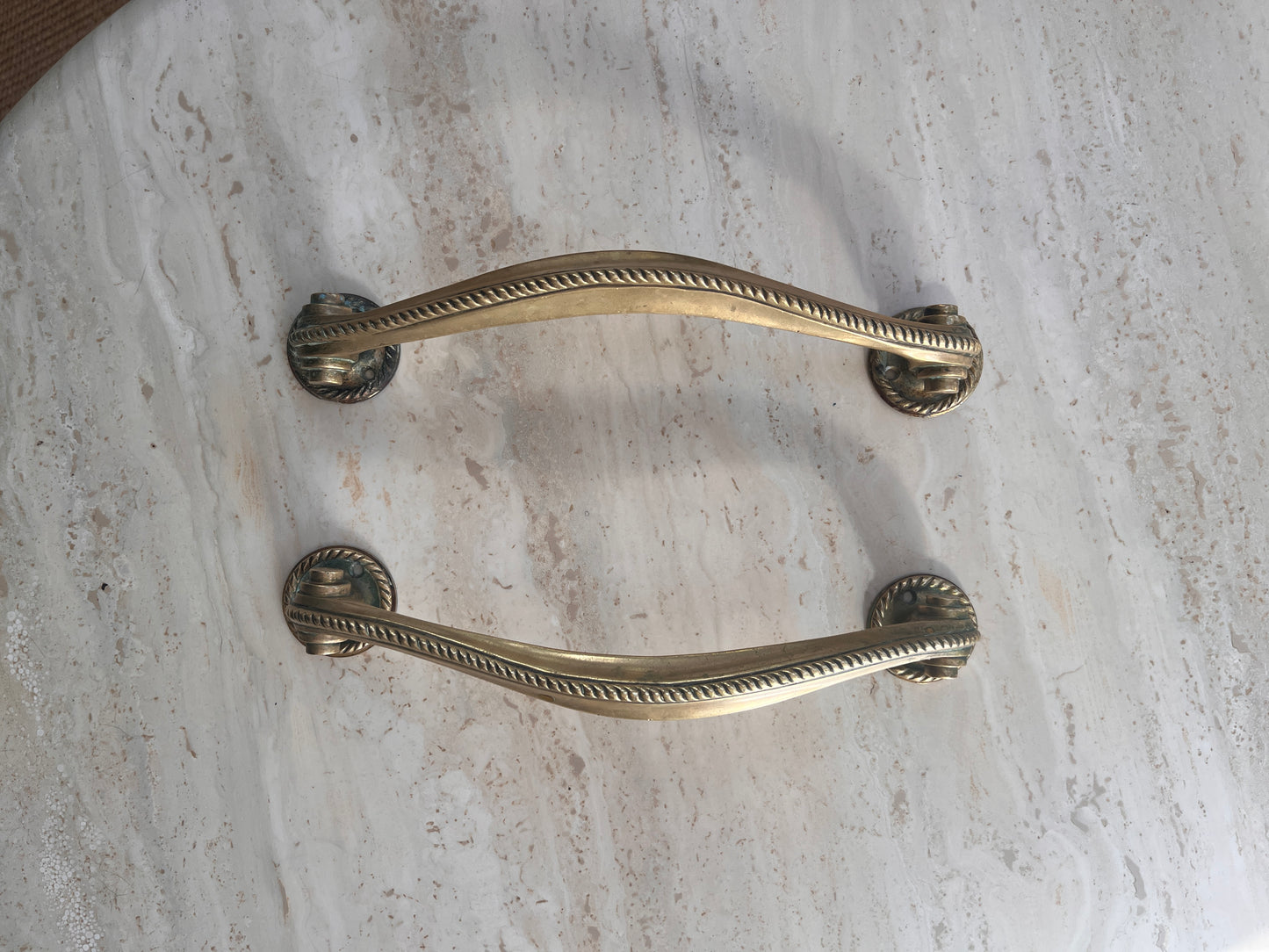 Antique Brass Door Handles with Rope Detail - Early 20th Century Pair