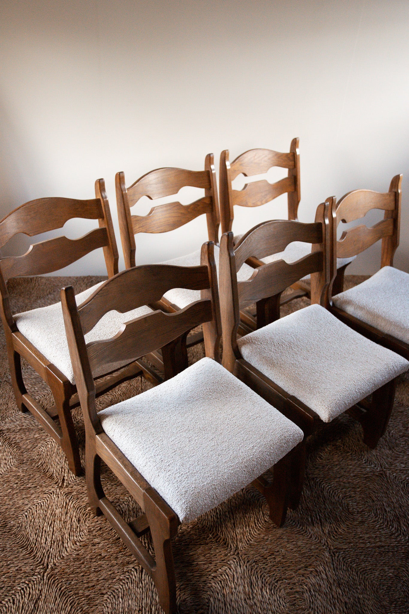Set of Six Mid-Century French Oak “Razor Back” Dining Chairs