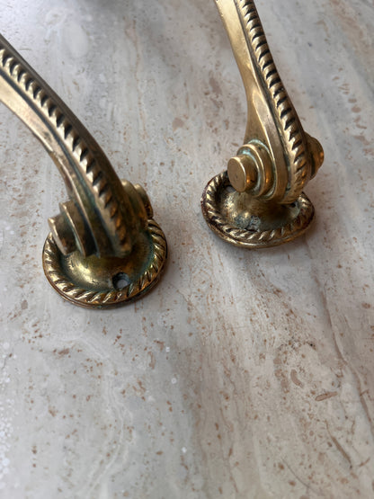 Antique Brass Door Handles with Rope Detail - Early 20th Century Pair