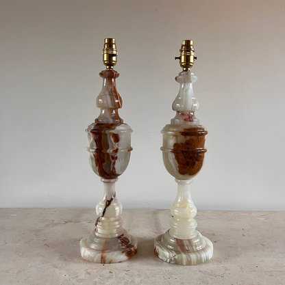 Pair of Super Quality Mid-Century Solid Onyx Table Lamps.
