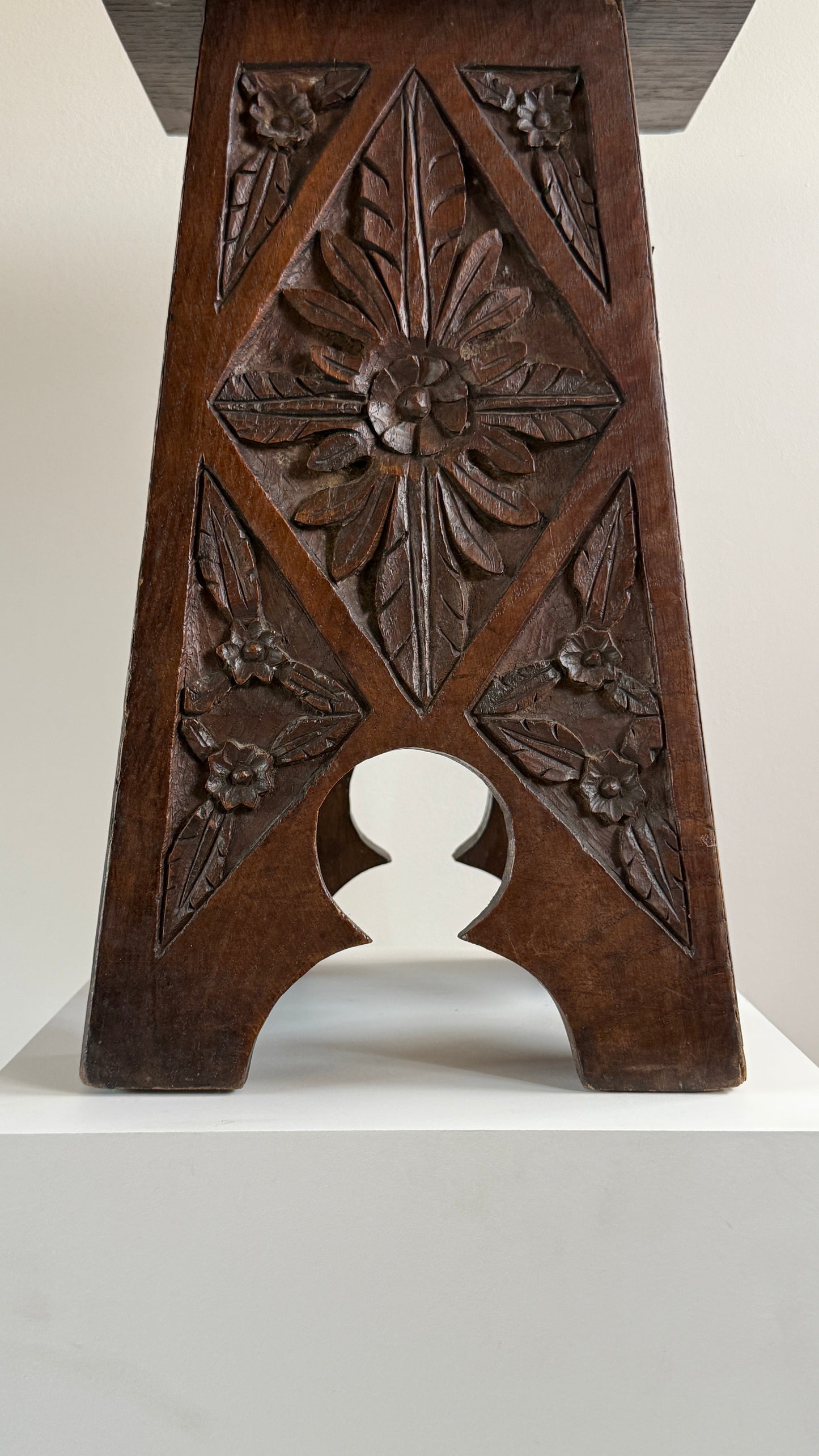 Early 20th Century Carved Oak Stool / Side Table