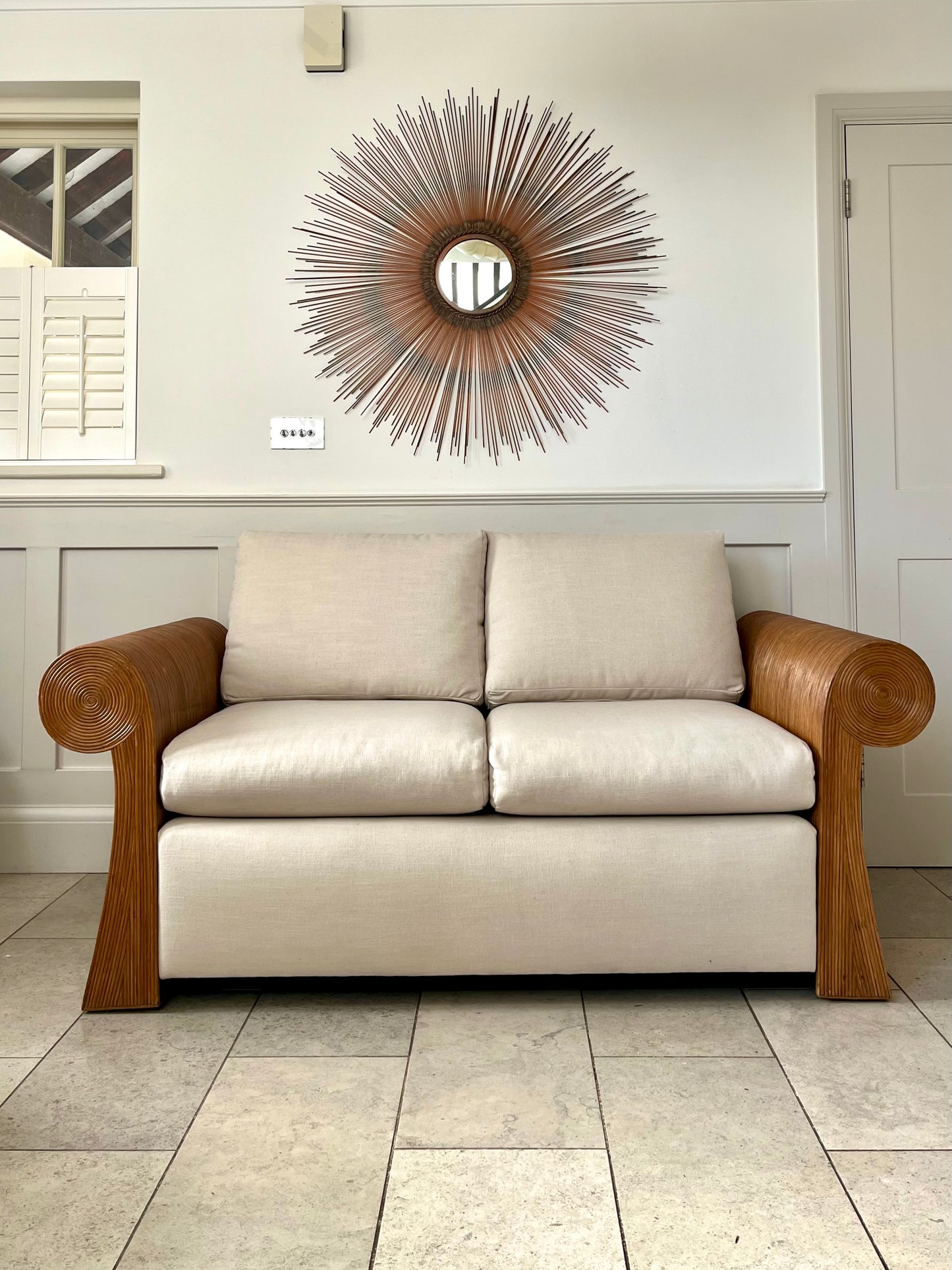 Pencil Reed Rattan Sofa in the Manner of Gabriella Crespi, c.1970