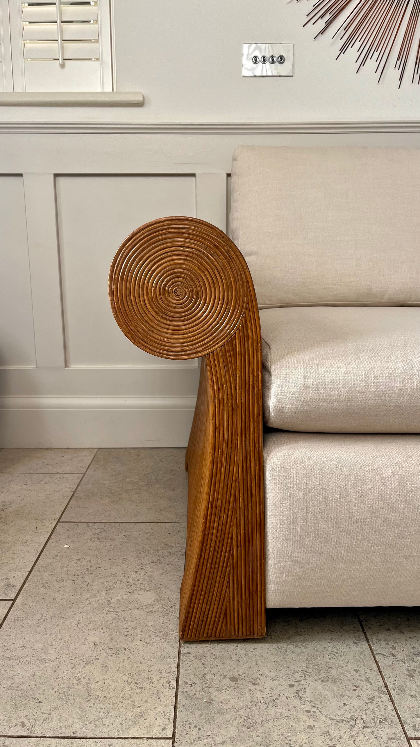 Pencil Reed Rattan Sofa in the Manner of Gabriella Crespi, c.1970