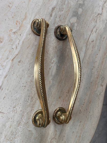 Antique Brass Door Handles with Rope Detail - Early 20th Century Pair