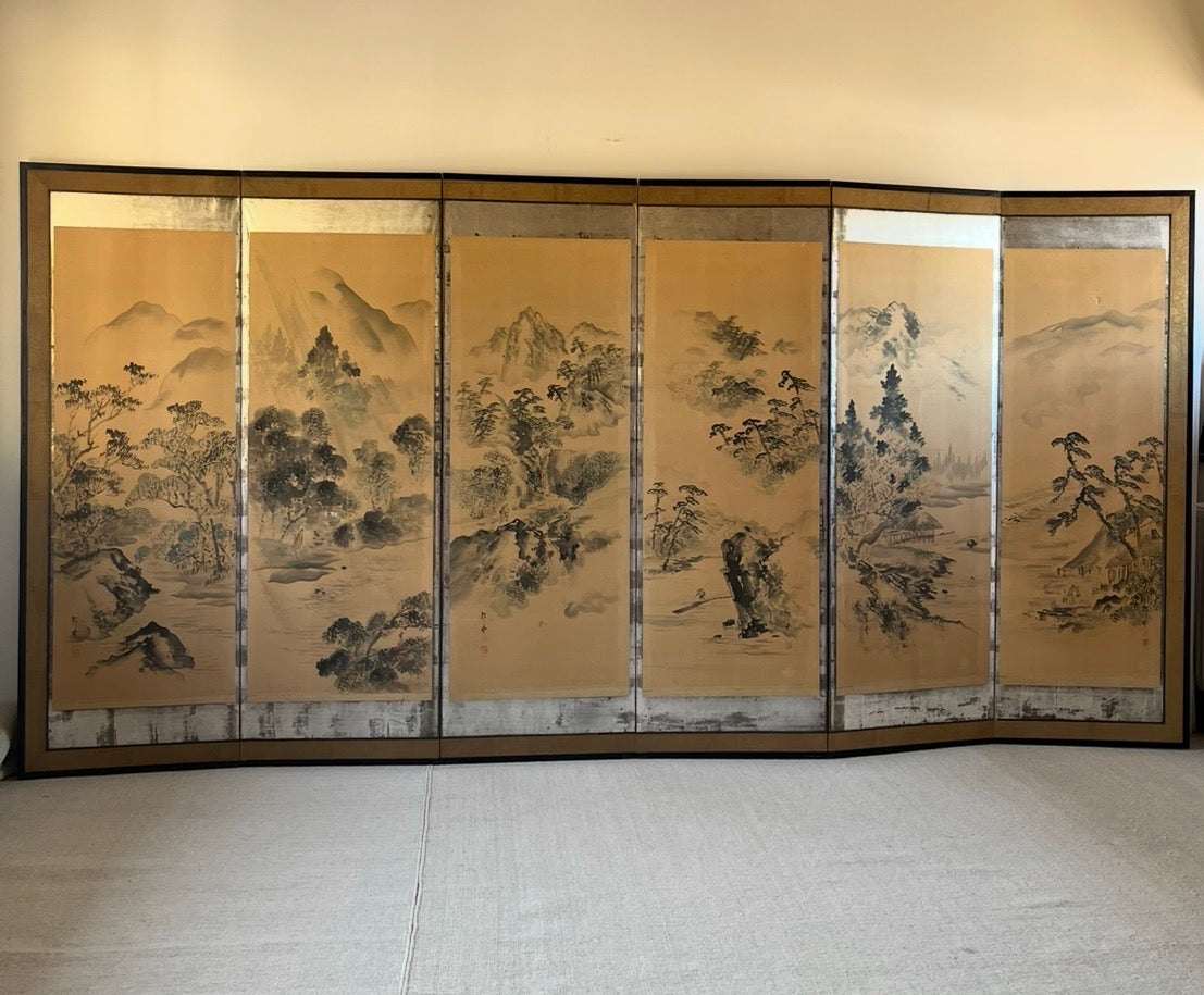 Monumental Japanese Six-Fold Byōbu Screen, Late Edo to Early Meiji Period