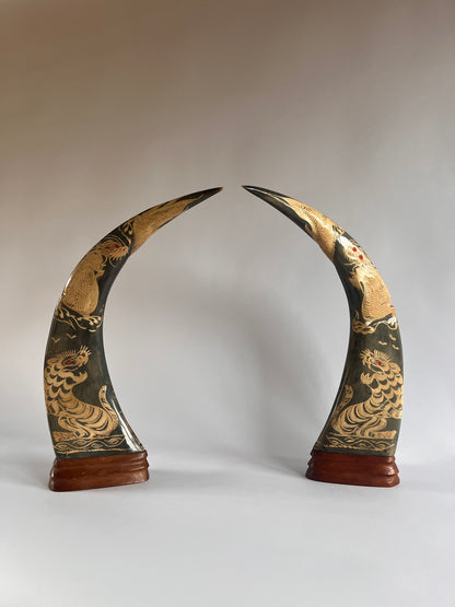 Pair of Carved Decorative Horns