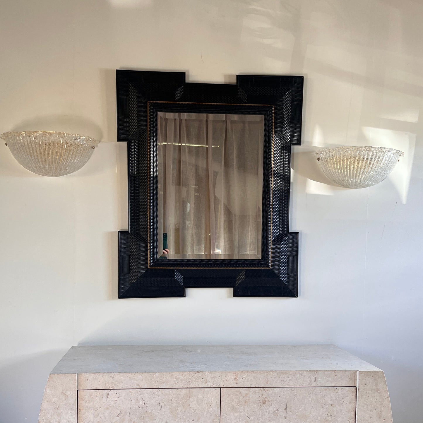 Large Pair of Murano 'Graniglia' Glass Scalloped Wall Lights