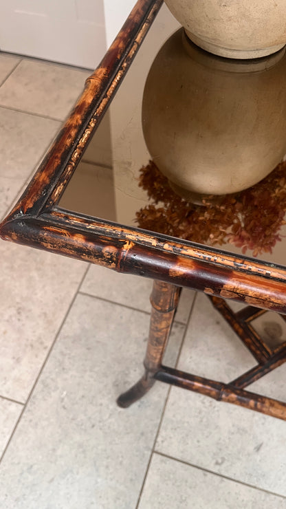 Tortoiseshell  Bamboo Two-Tier Side Table with Glass Top C.1900