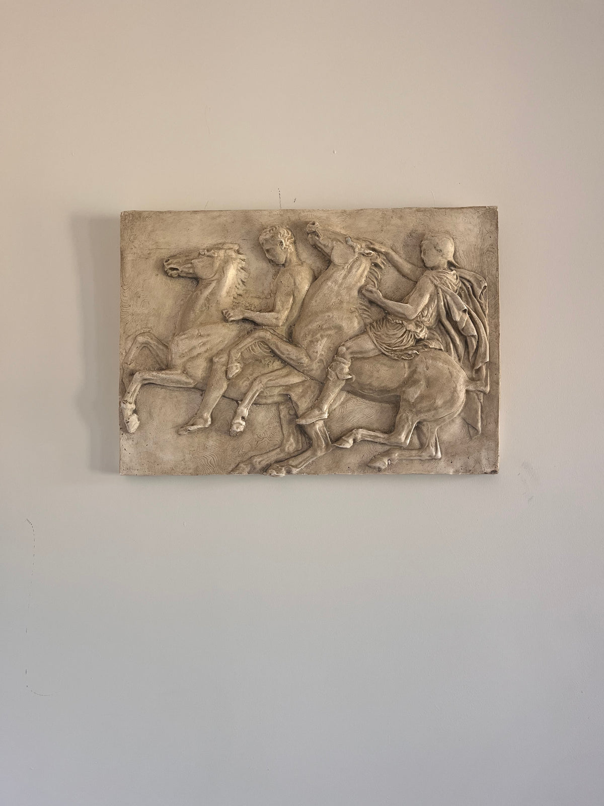 Two Horsemen Plaster and Granite Wall Relief
