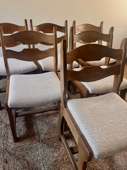 Set of Six Mid-Century French Oak “Razor Back” Dining Chairs