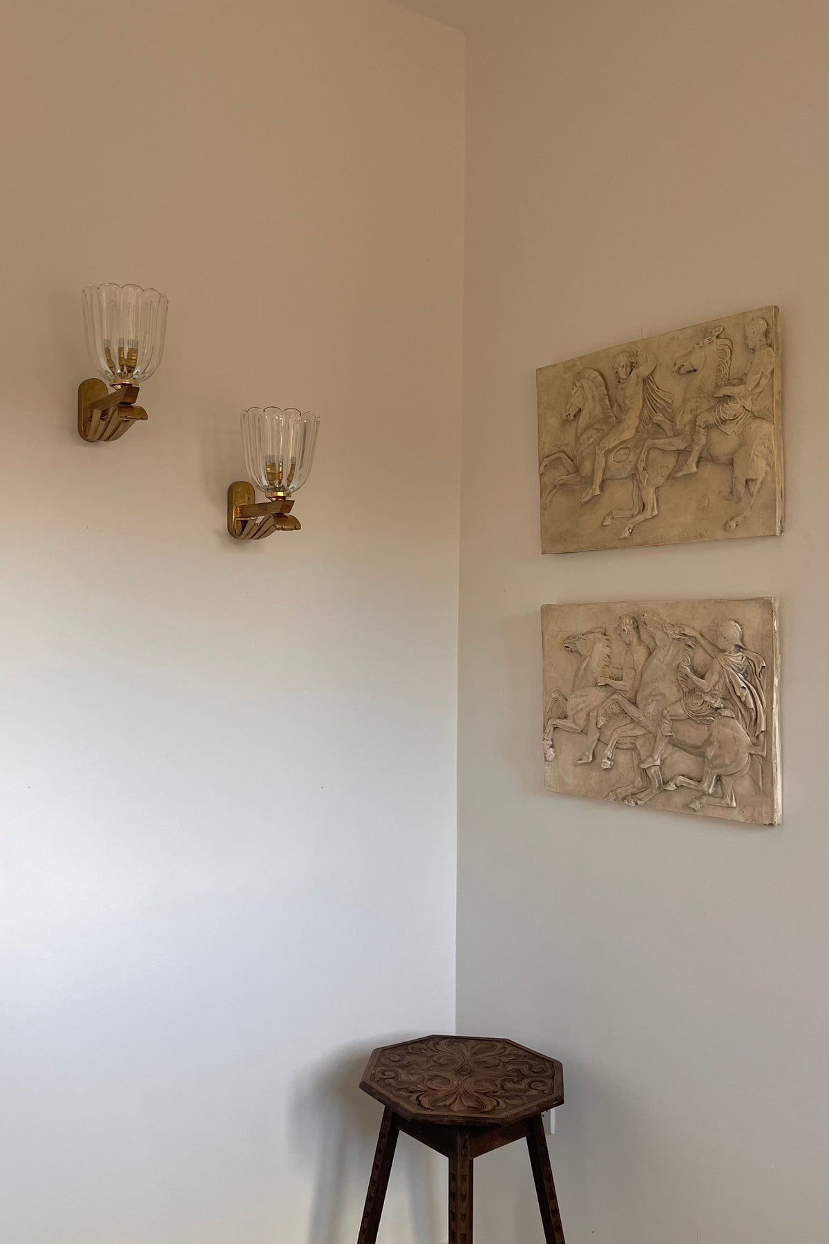 Two Horsemen Plaster and Granite Wall Relief